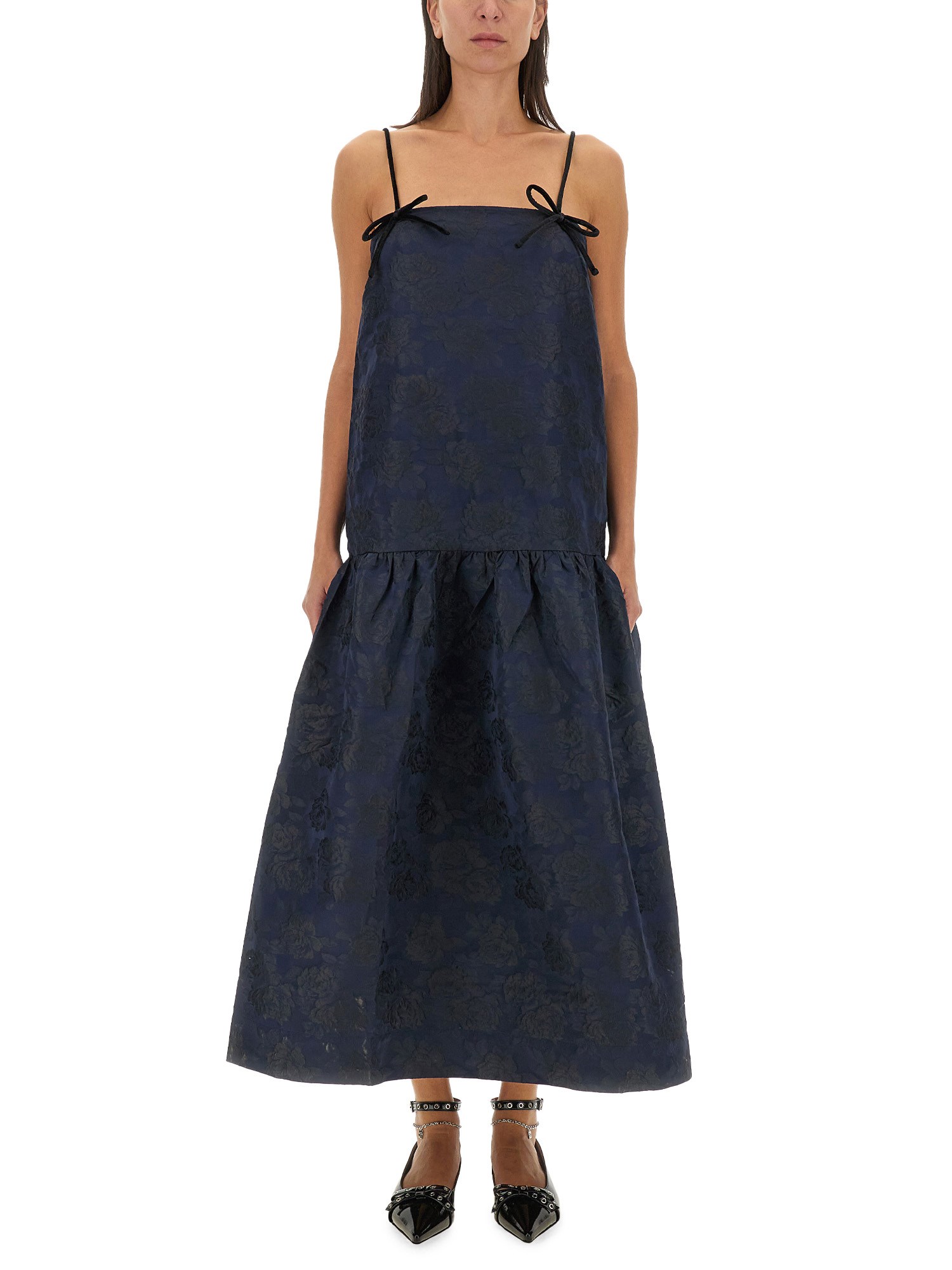 Shop Ganni Jacquard Dress In Blue