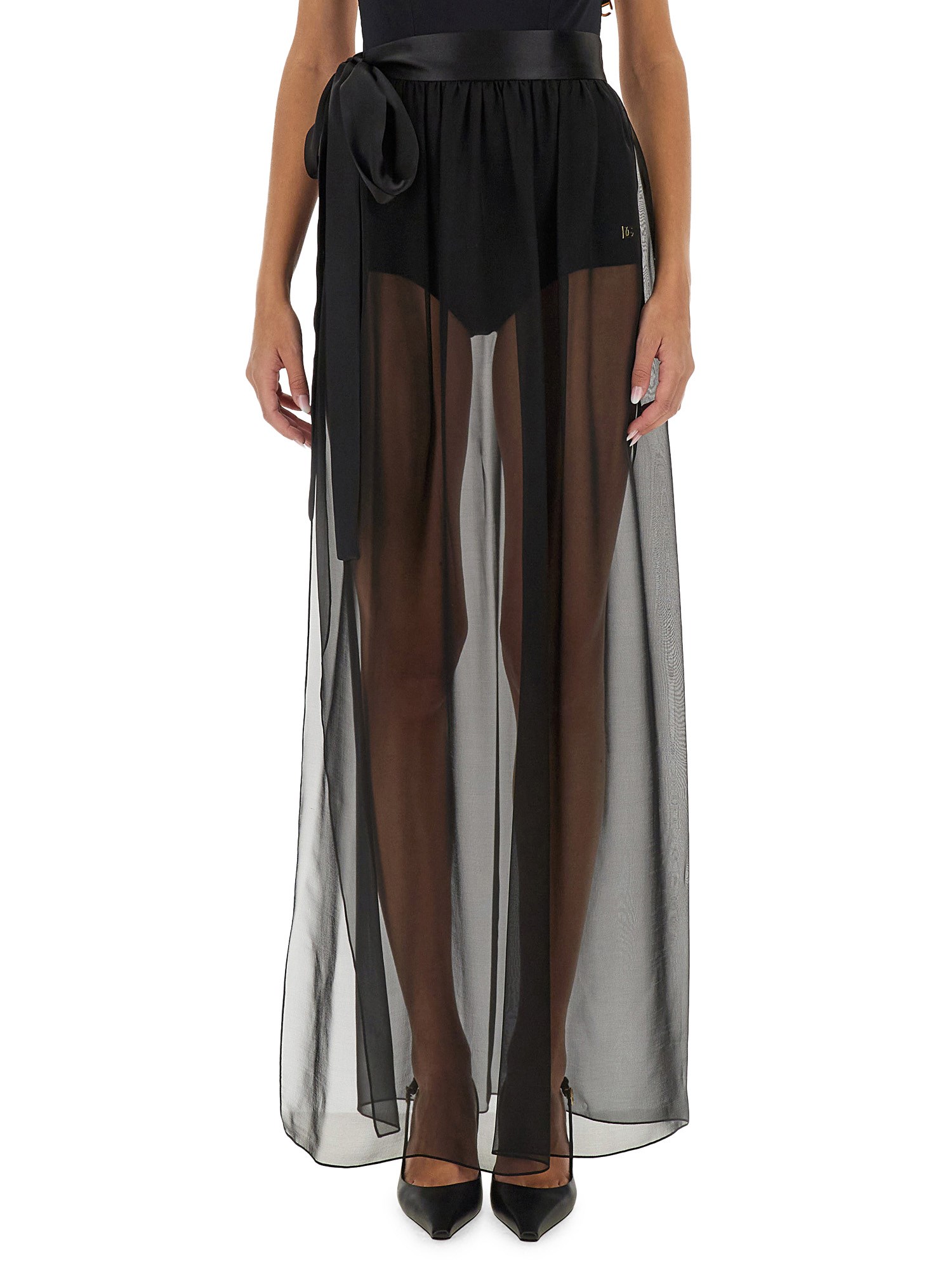 Dolce & Gabbana Belted Midi Chiffon Skirt In Black
