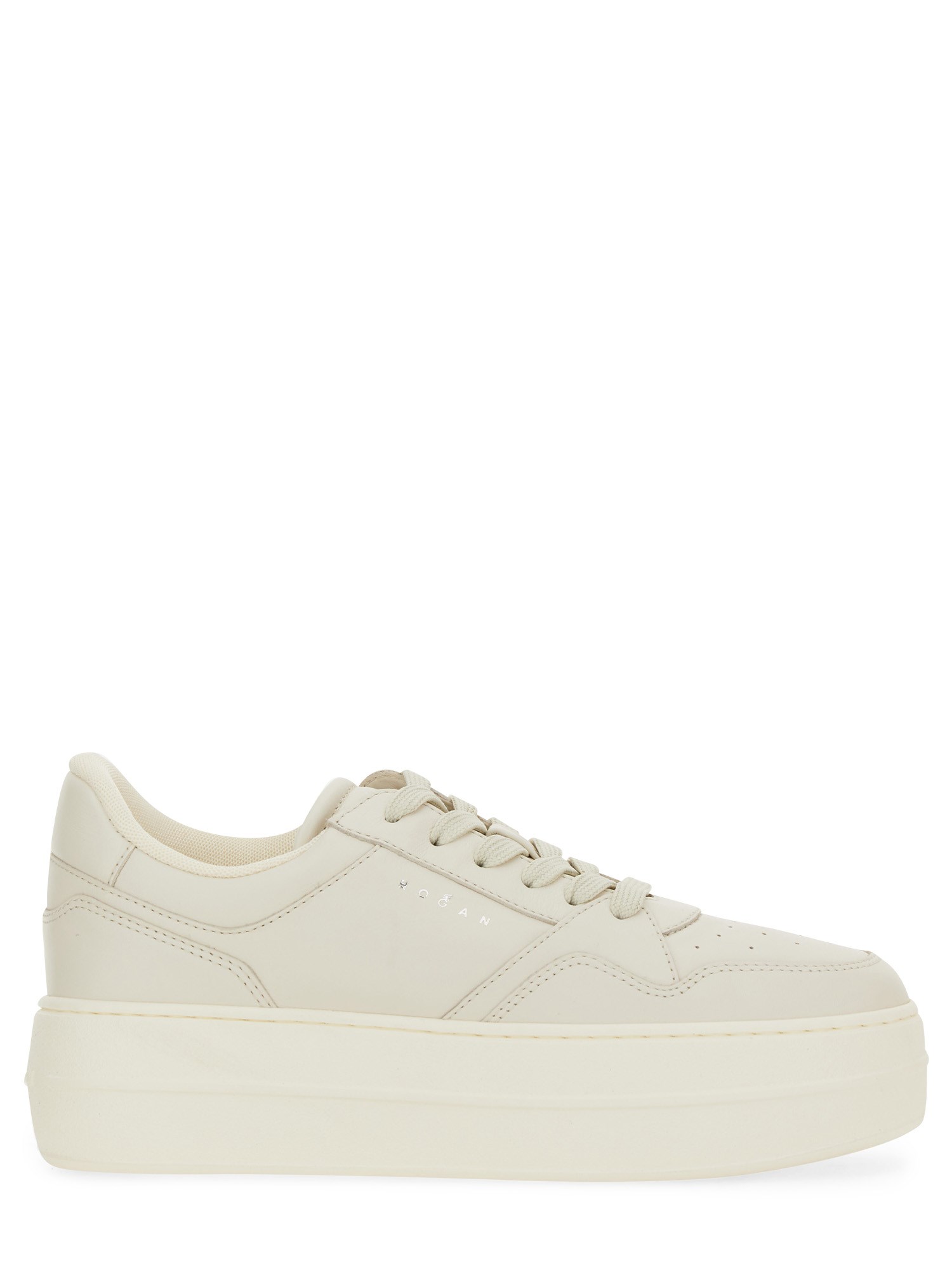 Hogan Calfskin Sneakers With Panel Design And Embossed Tongue In Ivory