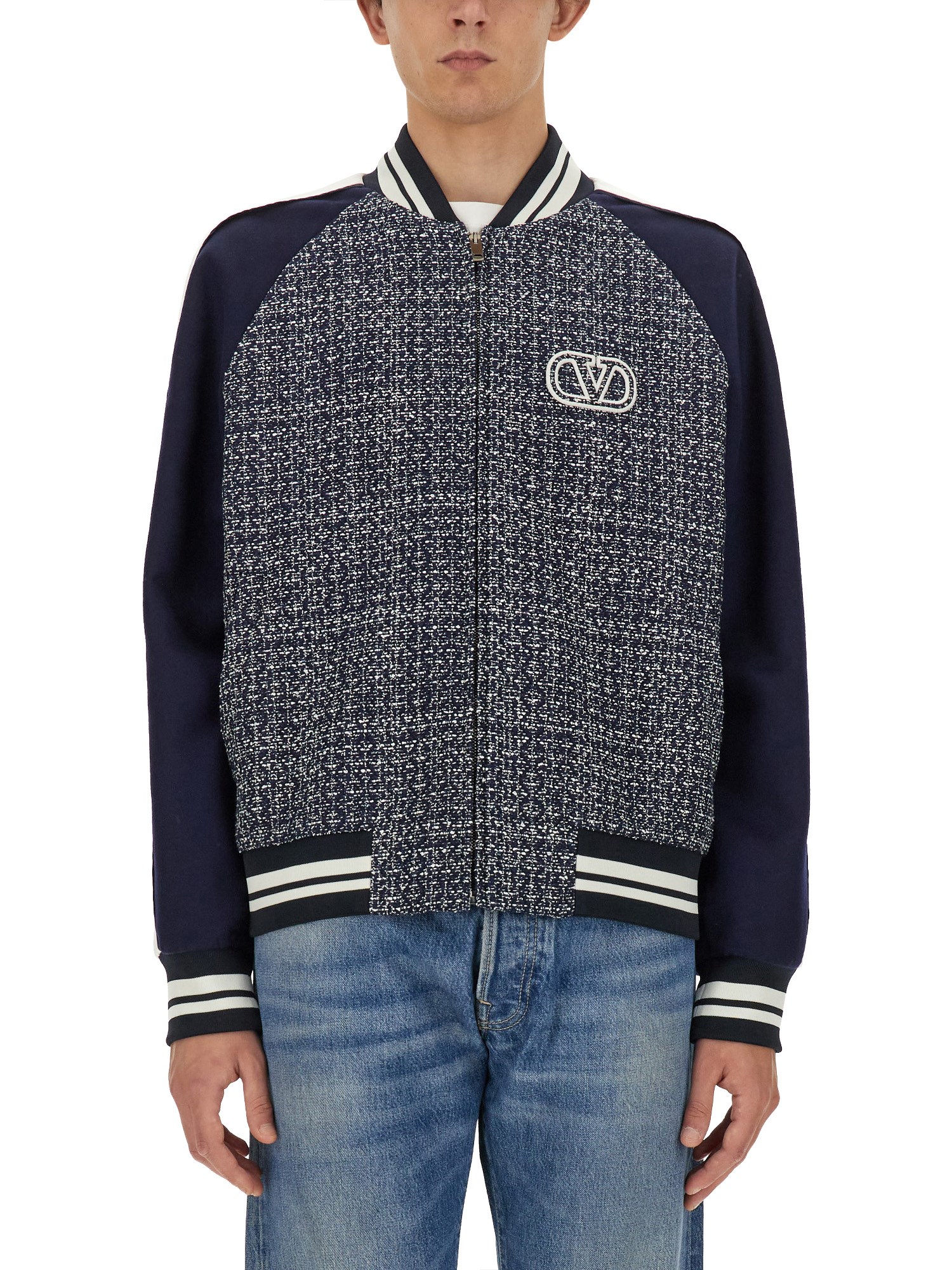 Shop Valentino Bomber Jacket With "vlogo Signature" Patch In Blue