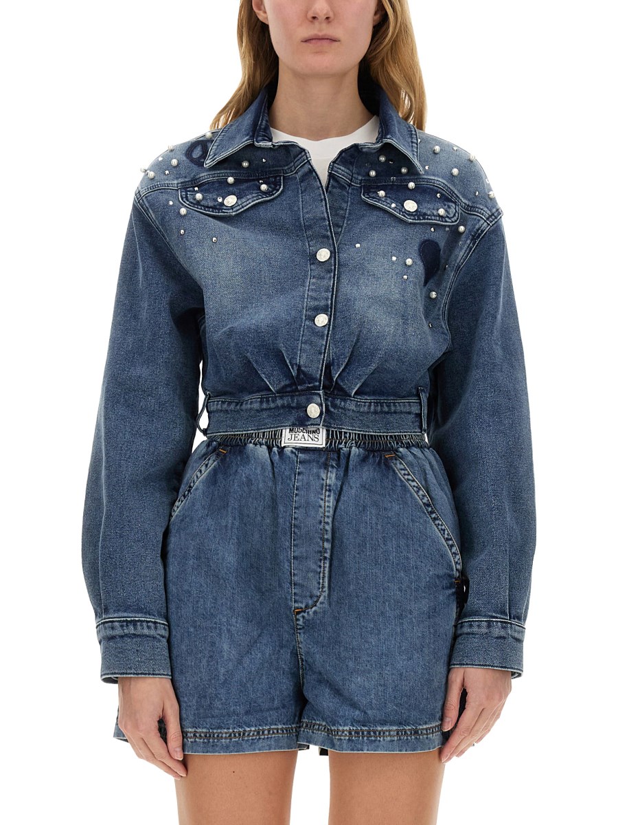 MOSCHINO JEANS CAMICIA IN DENIM DI COTONE CON LOGO