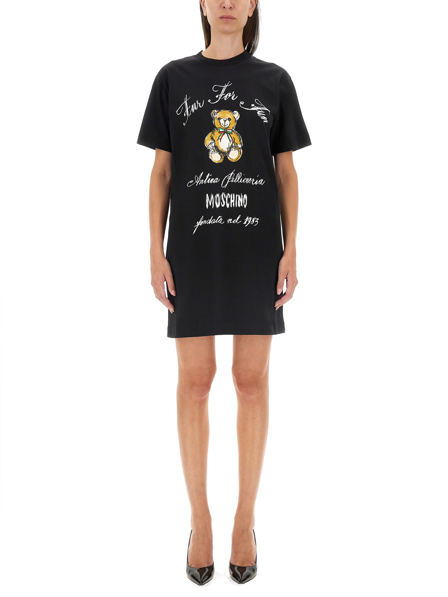 Shop Moschino Dress With Logo In Black