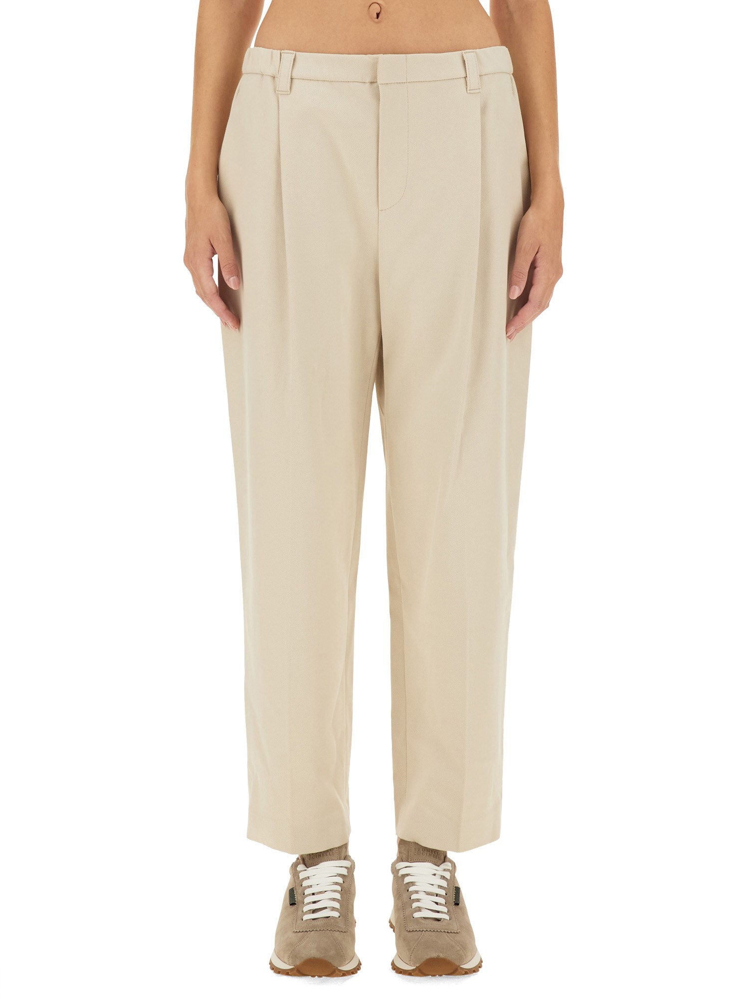 Shop Brunello Cucinelli Cropped Fit Pants In Ivory