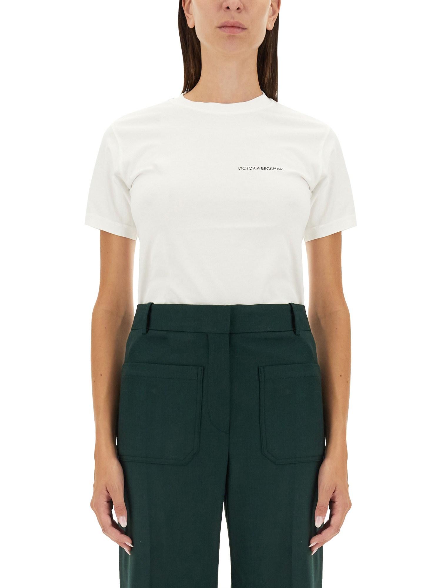 Victoria Beckham Womens White Logo-print Regular-fit Organic-cotton Jersey T-shirt Xl In White