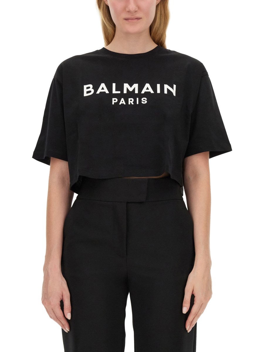 BALMAIN T-SHIRT IN JERSEY DI COTONE CON STAMPA LOGO