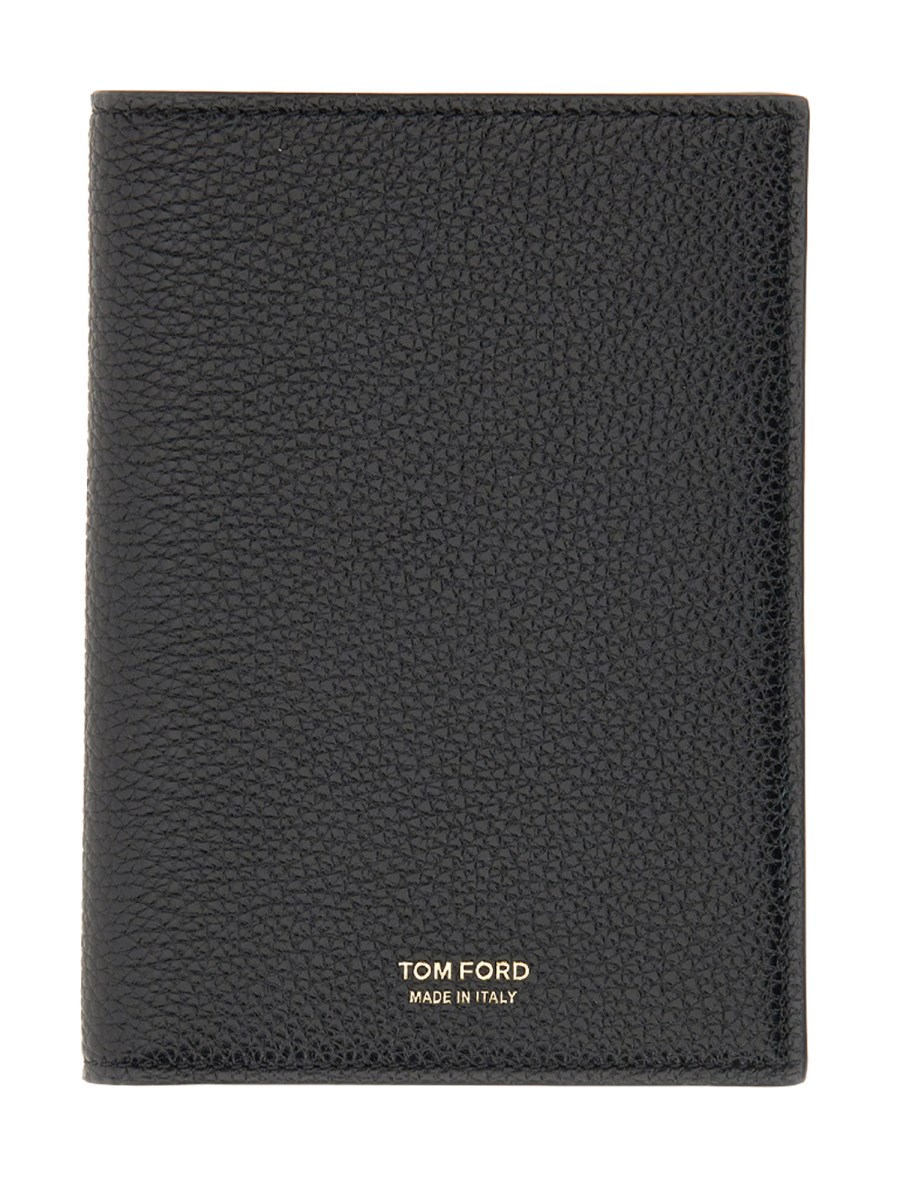 TOM FORD PORTA PASSAPORTO IN PELLE MARTELLATA CON LOGO