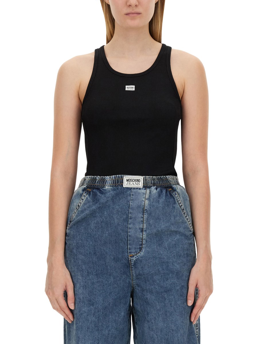 MOSCHINO JEANS TOP CON LOGO IN COTONE