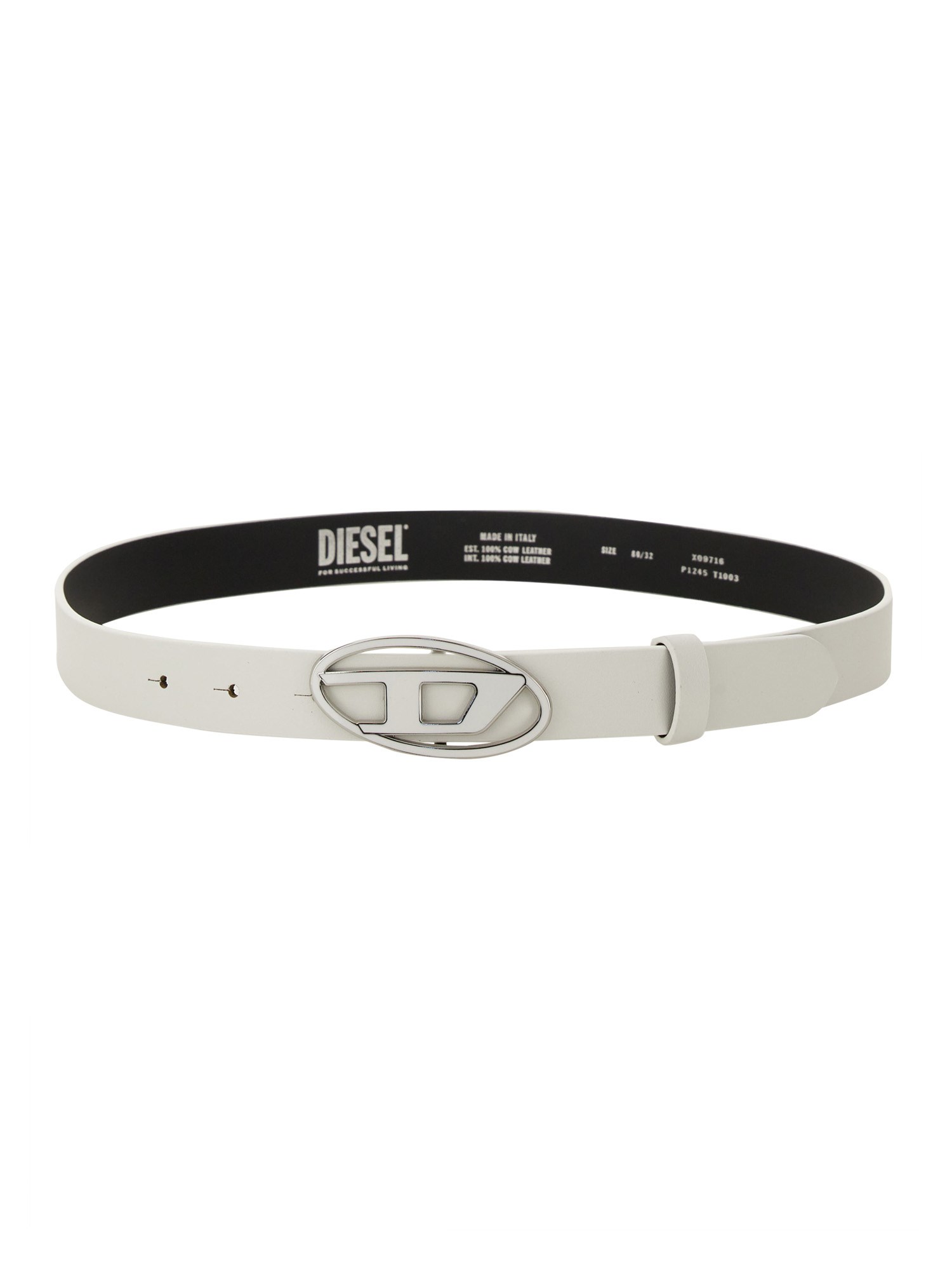 Diesel White Belt With Logo Buckle In Silver