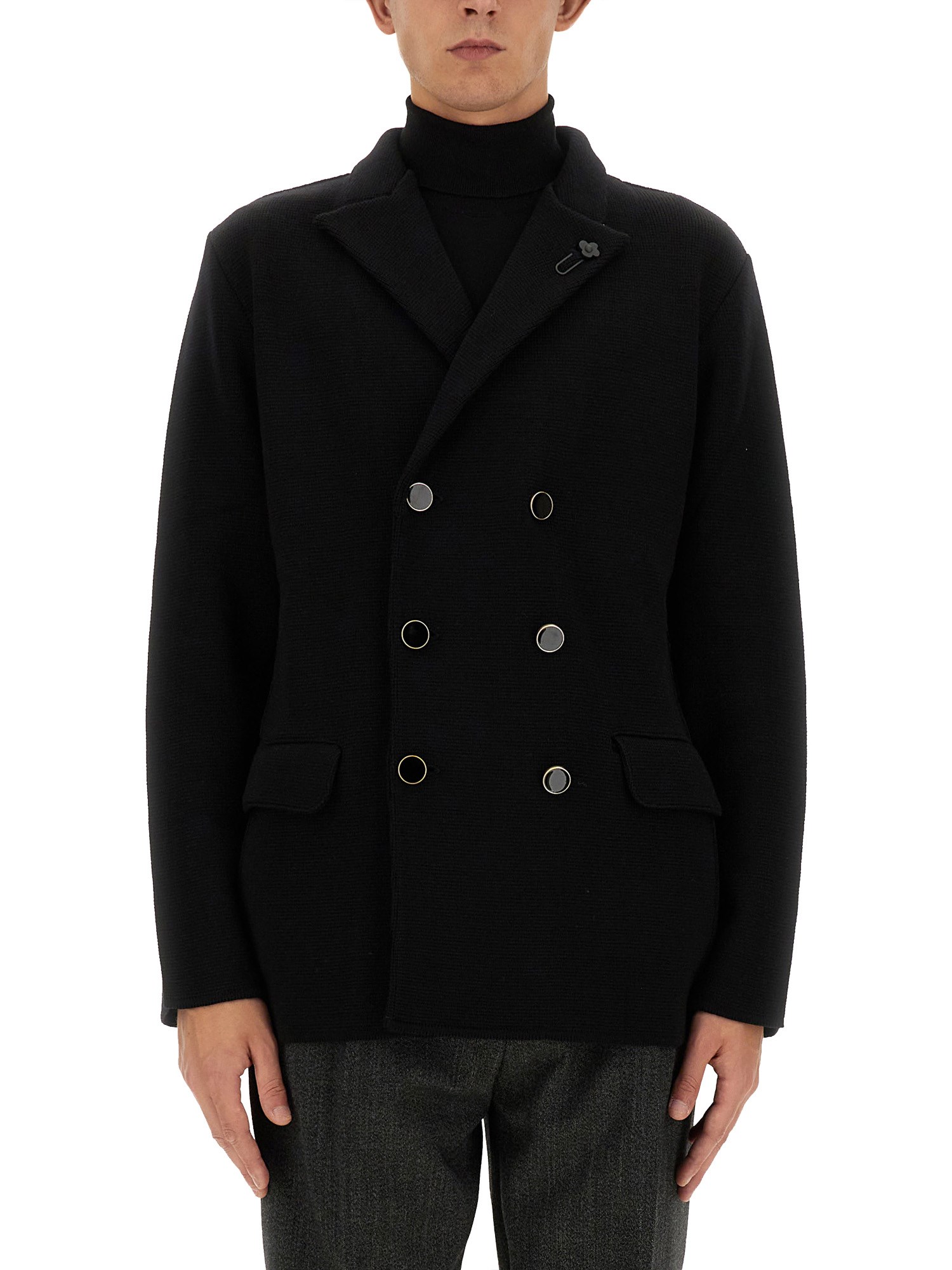 Shop Lardini Double-breasted Peacoat In Black