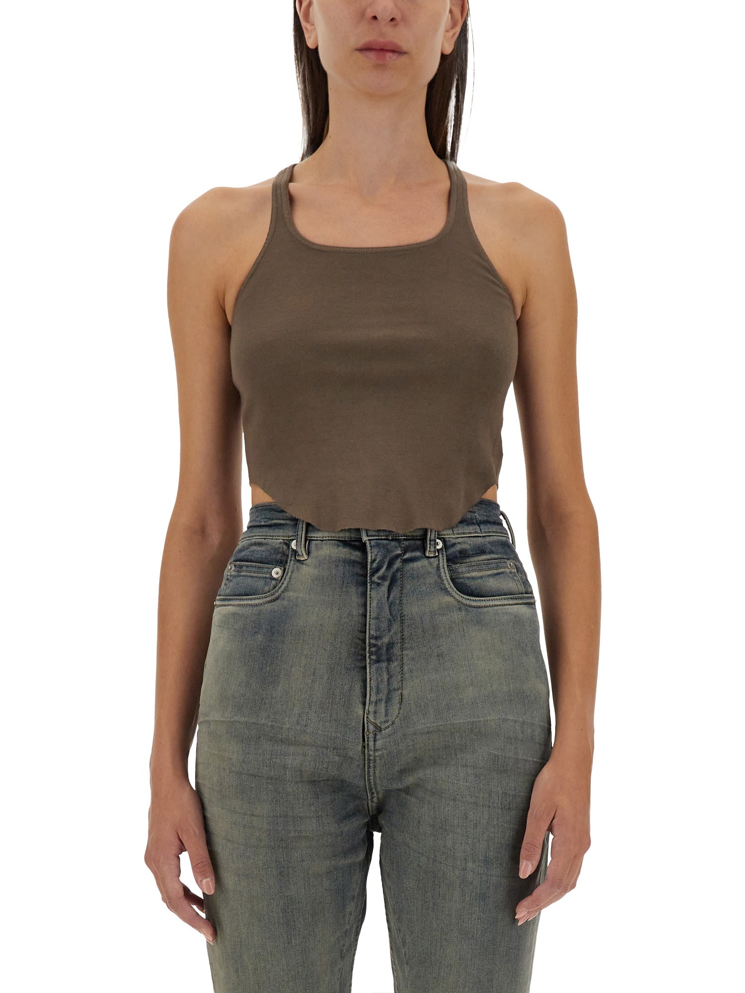 Rick Owens Drkshdw Cropped Sleeveless Tank Top Racerback In Beige