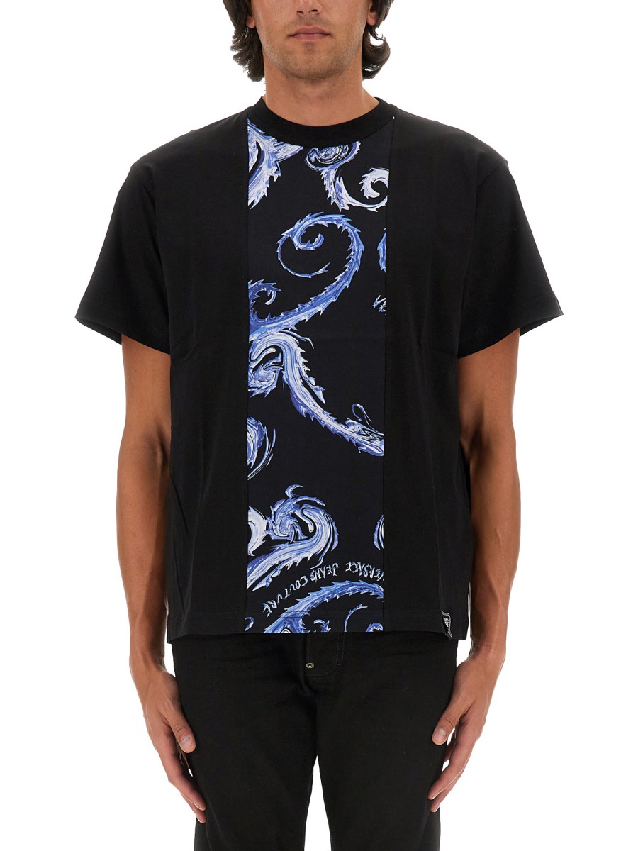 VERSACE JEANS COUTURE T-SHIRT IN JERSEY DI COTONE CON STAMPA LOGO