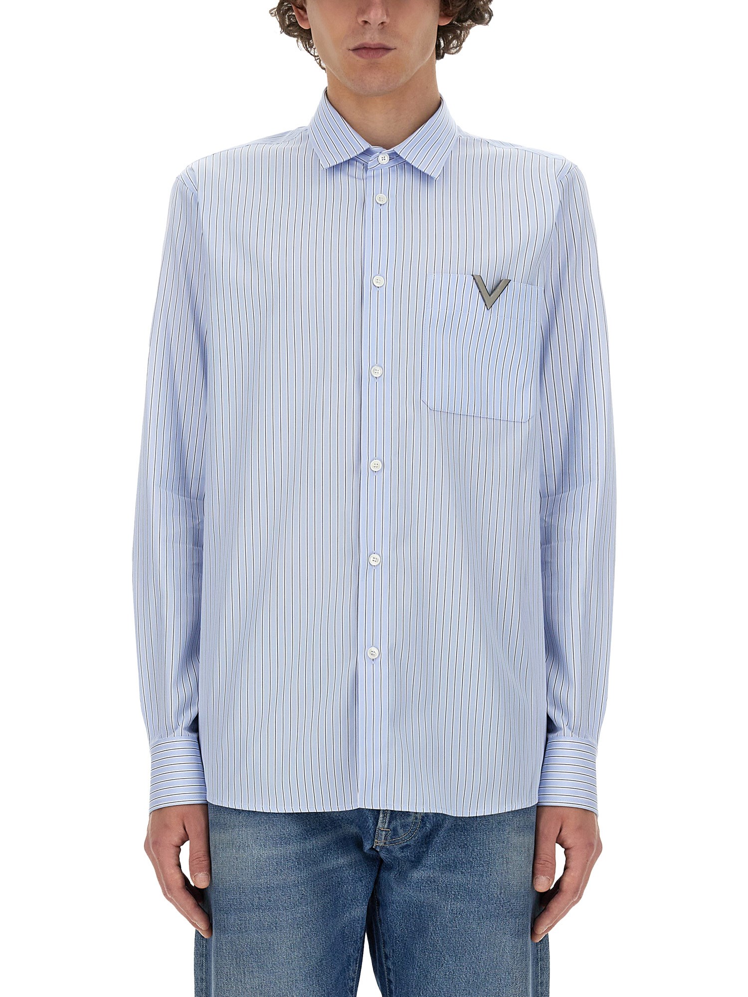 Shop Valentino Shirt With Logo In Azure