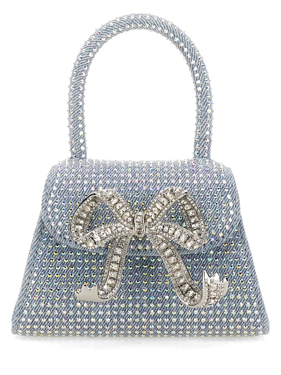 SELF-PORTRAIT BORSA CON FIOCCO MICRO IN DENIM CON STRASS BLU