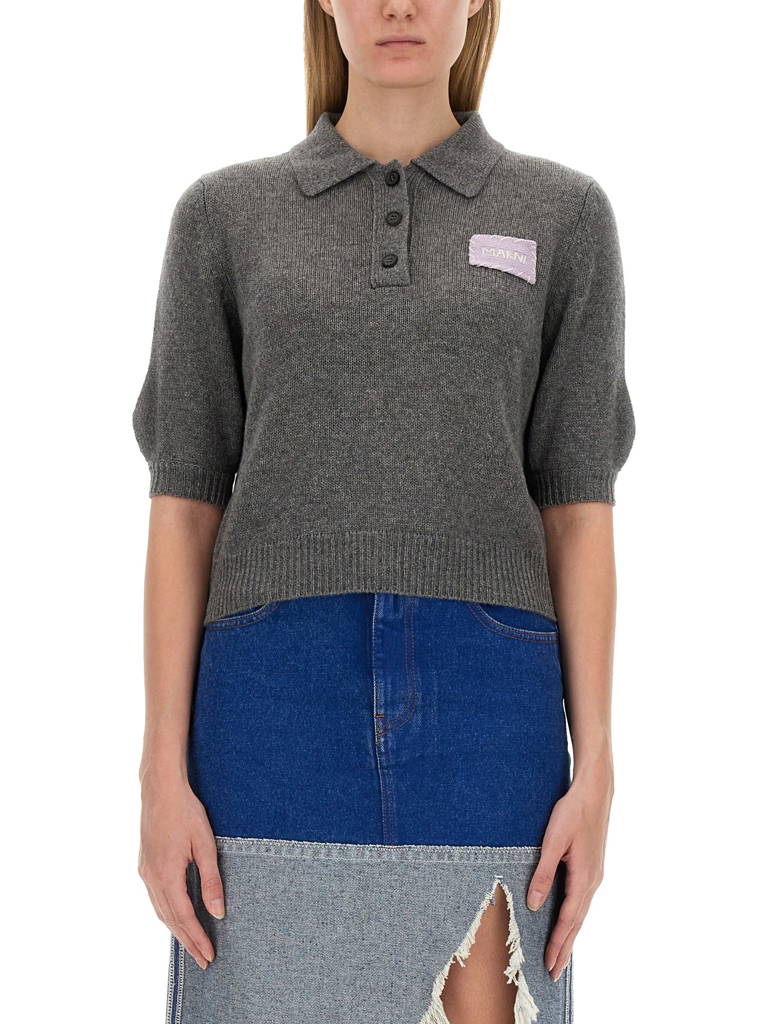 Shop Marni Knitted Polo. In Grey