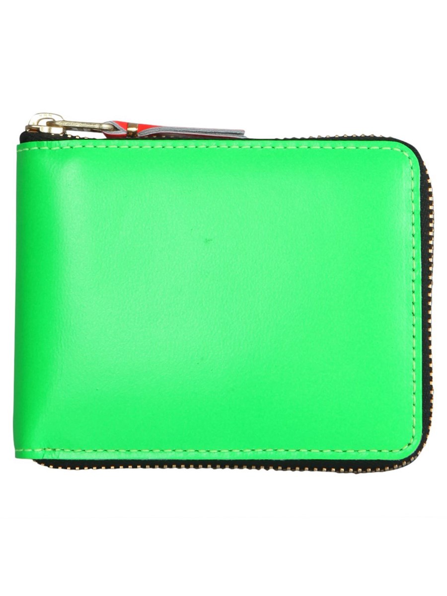 COMME DES GARCONS WALLET PORTAFOGLIO IN PELLE SUPER FLUO CON ZIP