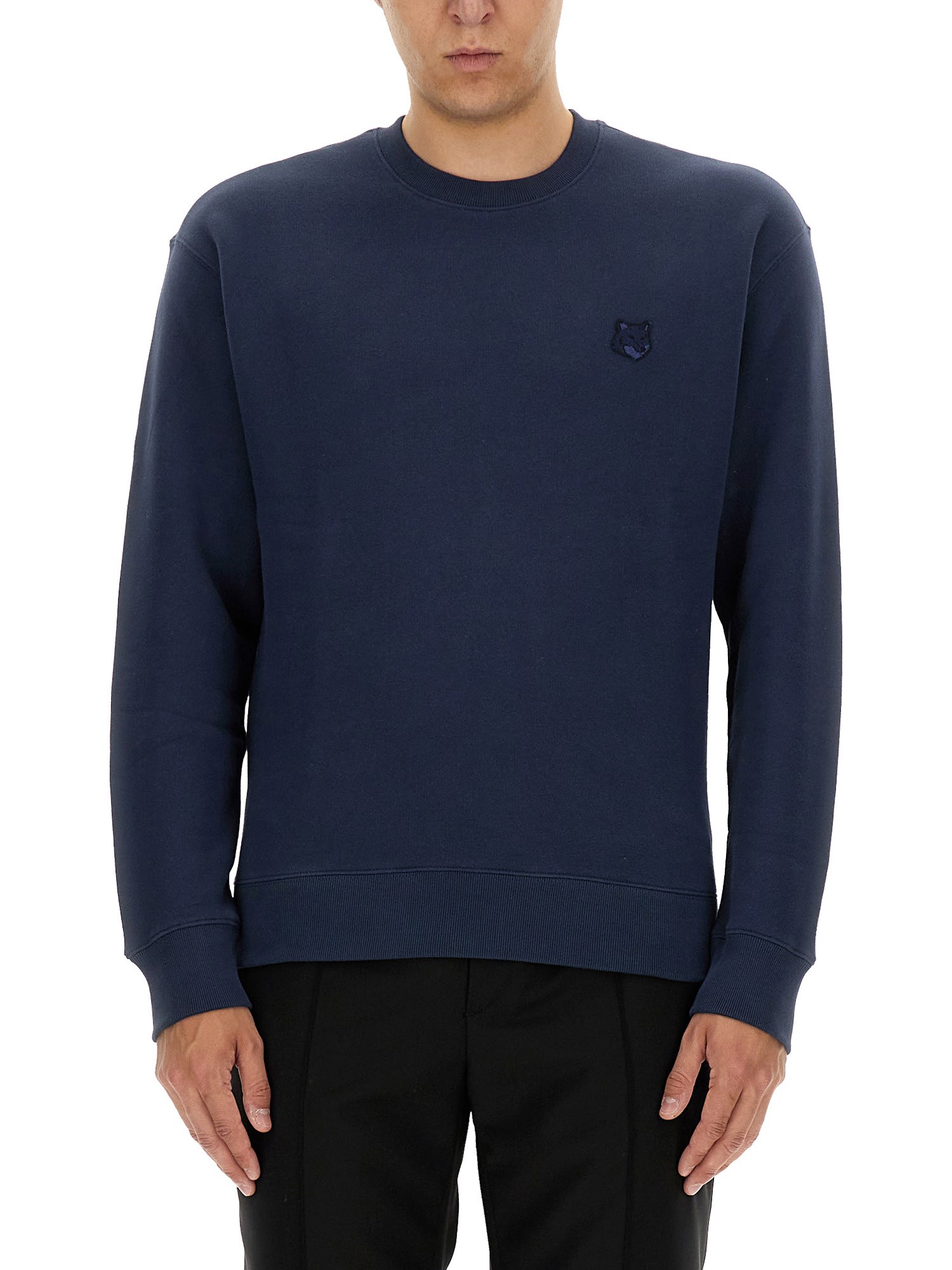 Shop Maison Kitsuné Sweatshirt With Fox Patch In Blue