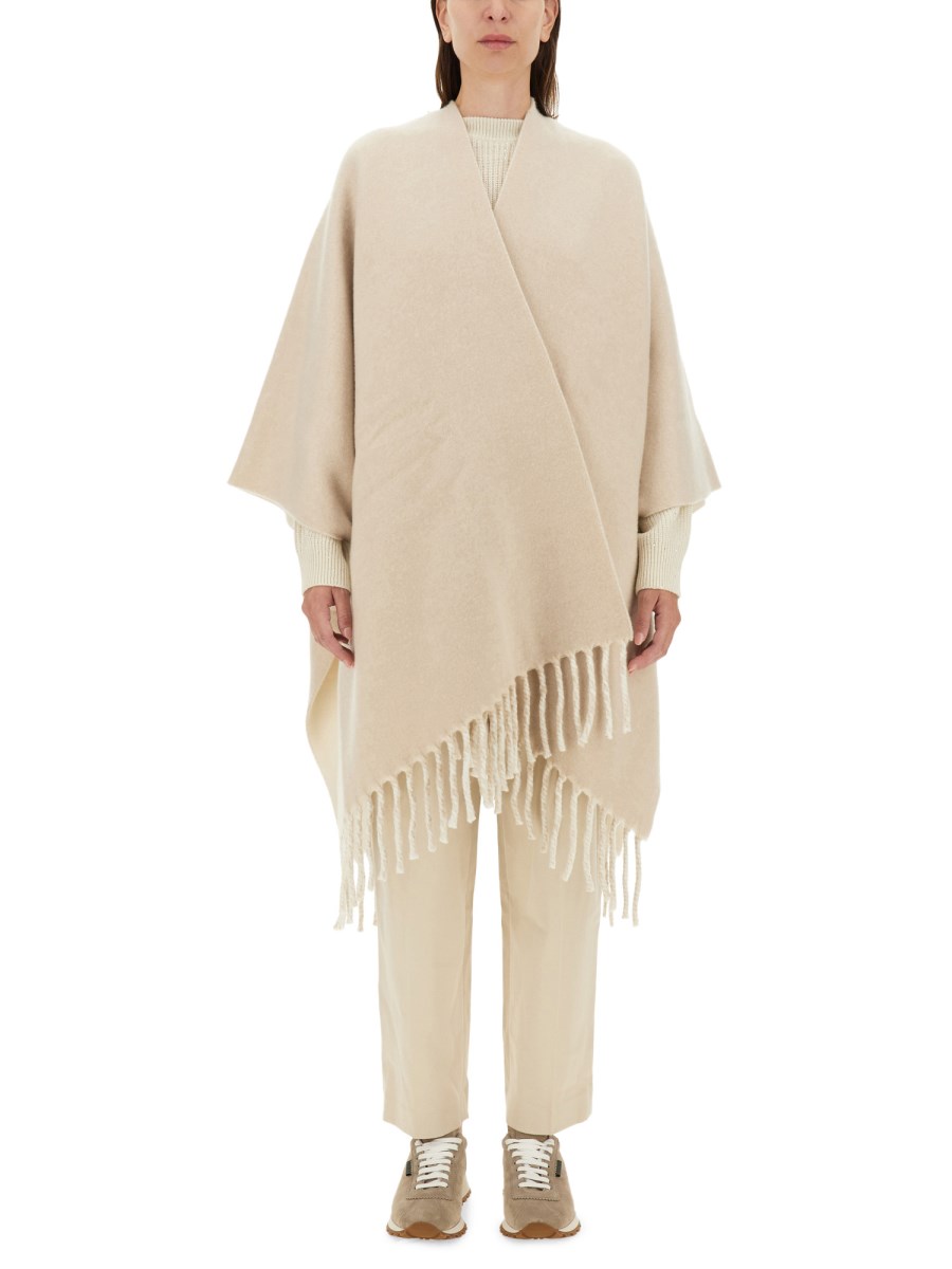 BRUNELLO CUCINELLI PONCHO IN MAGLIA DOUBLE DI LANA E CASHMERE