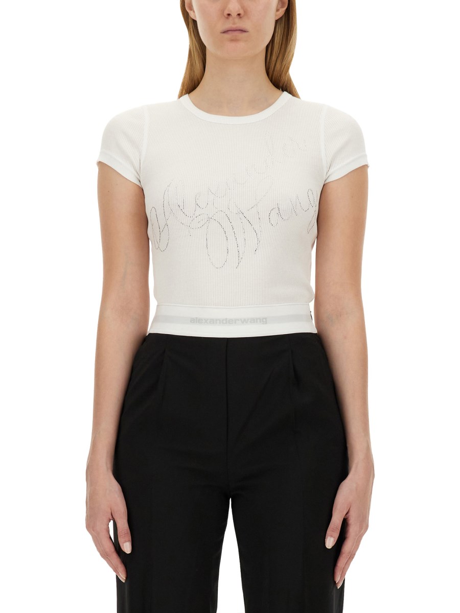 ALEXANDER WANG T-SHIRT IN JERSEY DI COTONE CON LOGO CON STRASS