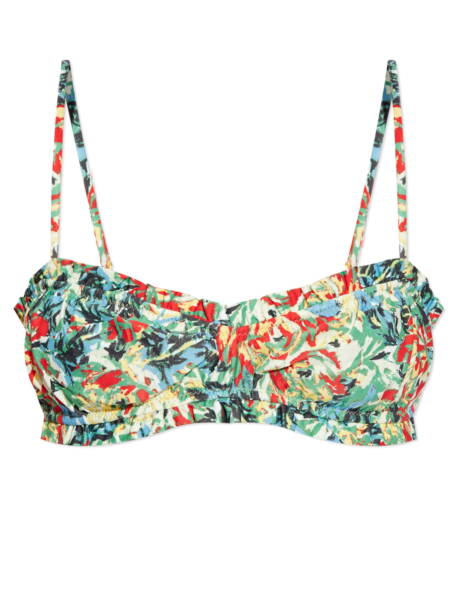 Ganni Recycled Printed Ruffle Bandeau Bikini Top In Multicolour