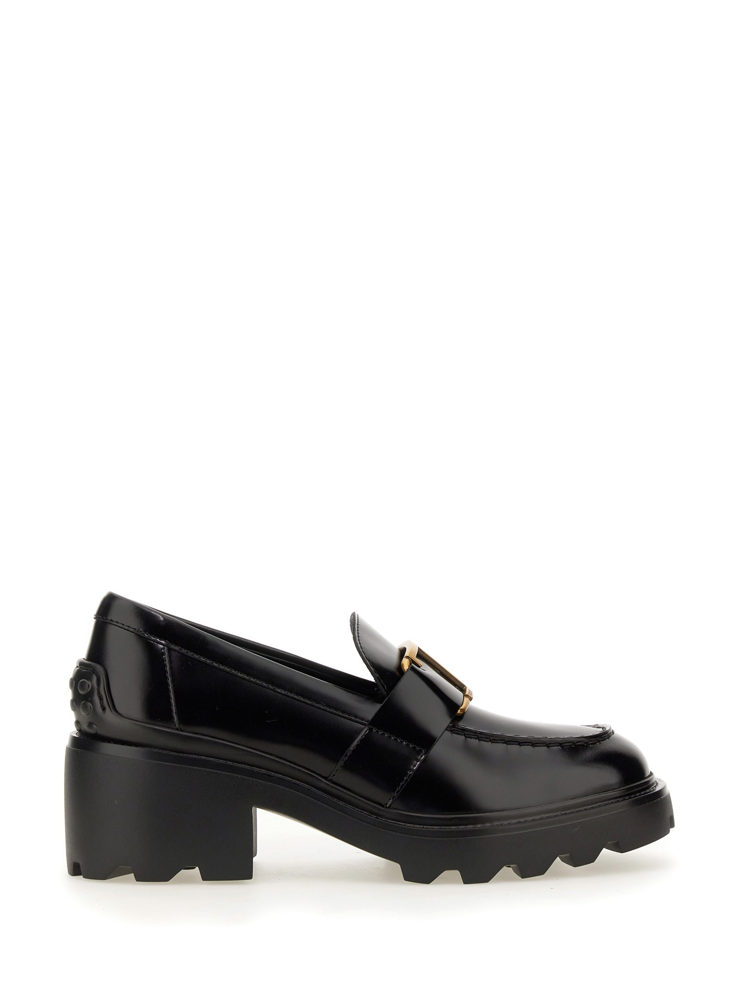 Tod's Shiny Leather Logo Buckle Chunky Loafers In Black