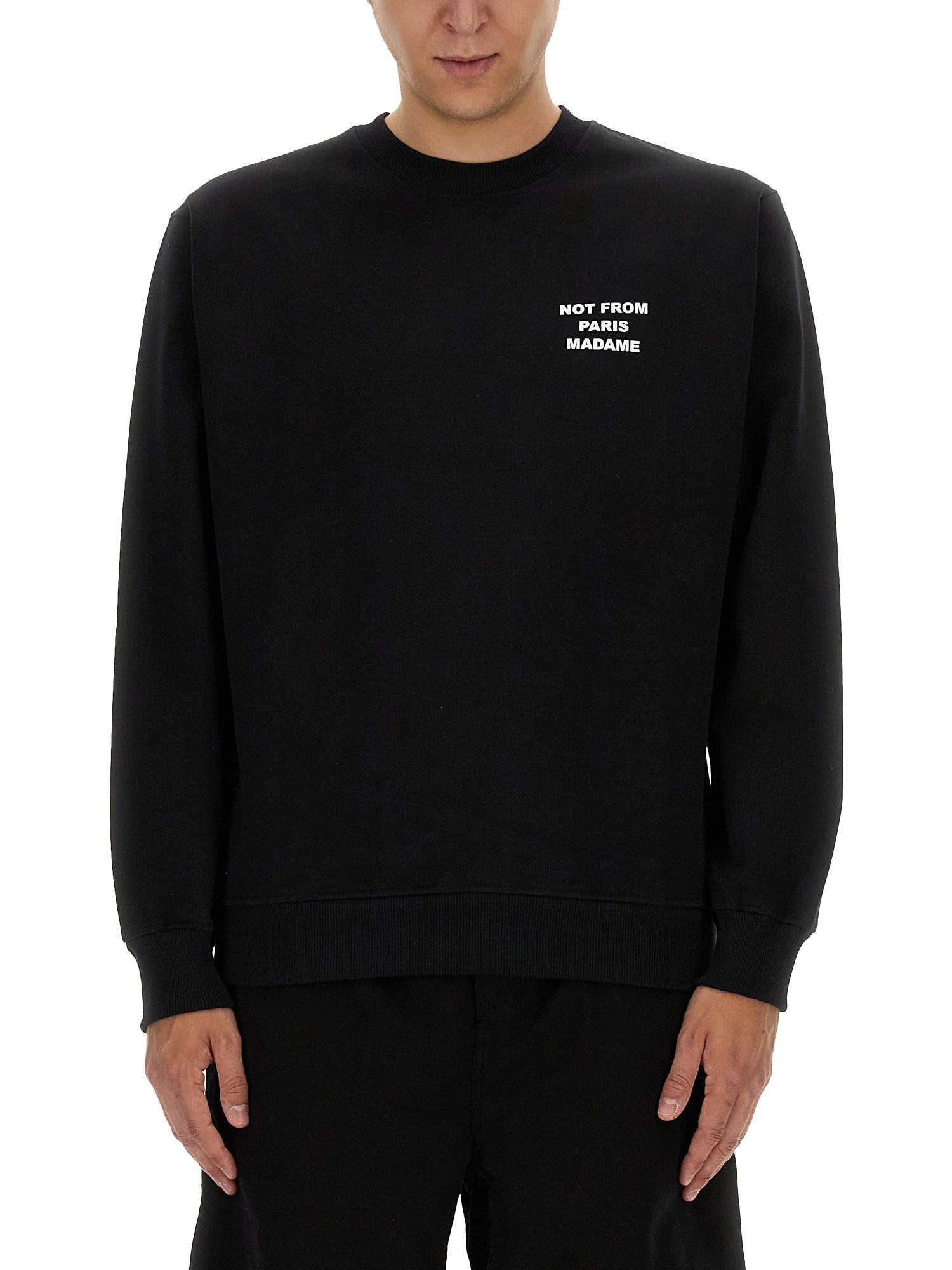 Drôle De Monsieur Black Sweatshirt With Bold Slogan And Elastic Hems In Black
