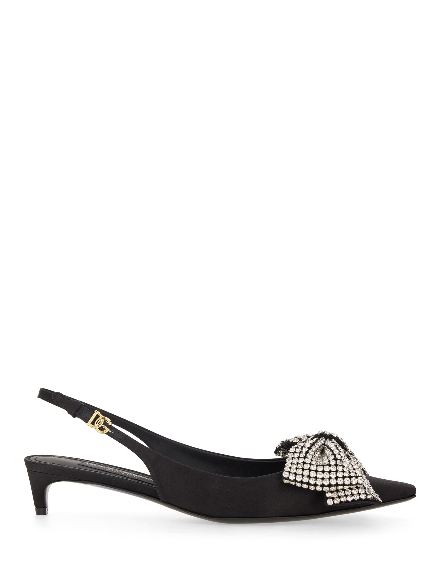 Dolce & Gabbana Satin Sling-back With Rhinestone Embroidery In Black