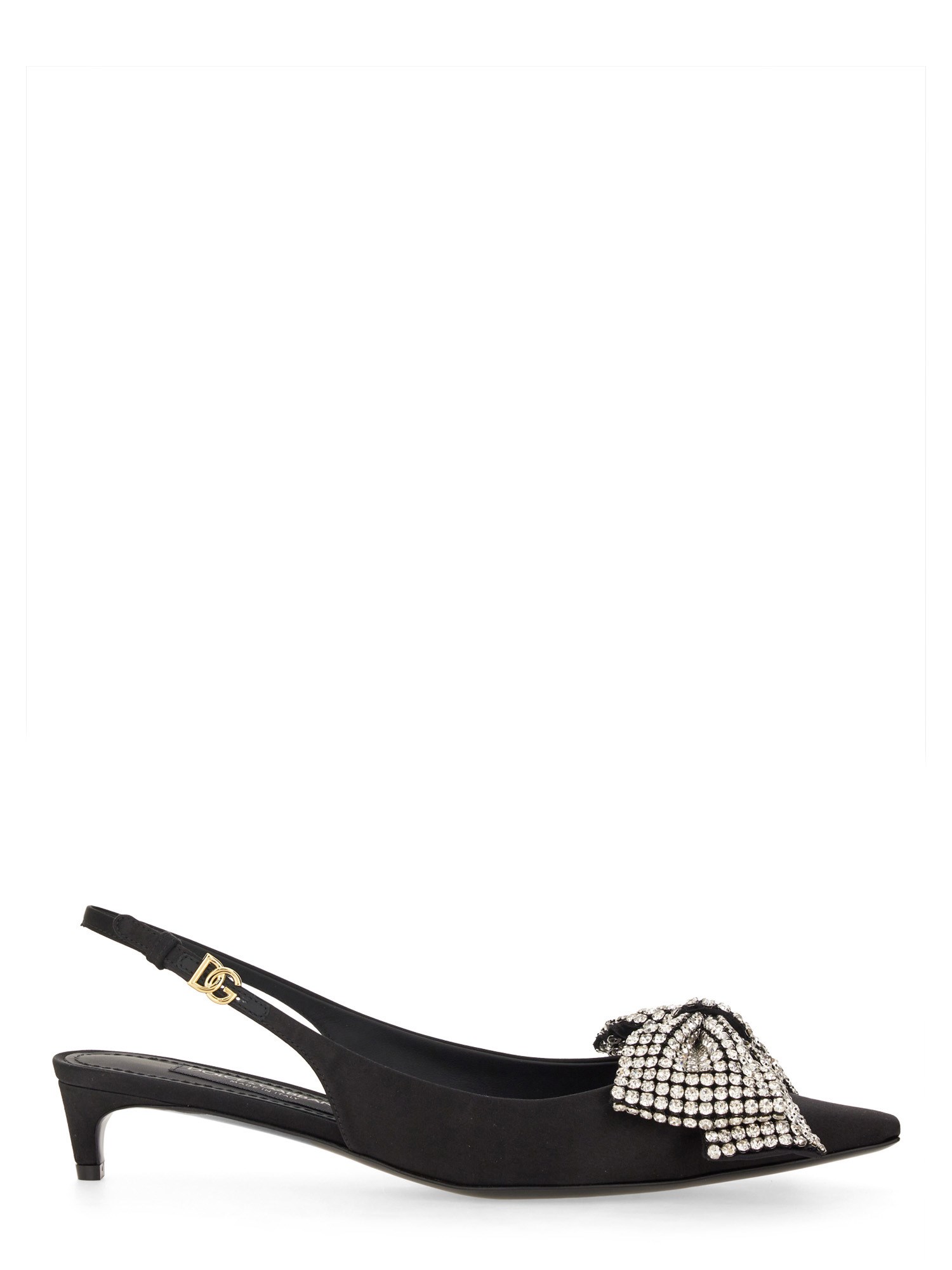 dolce & gabbana satin sling-back with rhinestone embroidery
