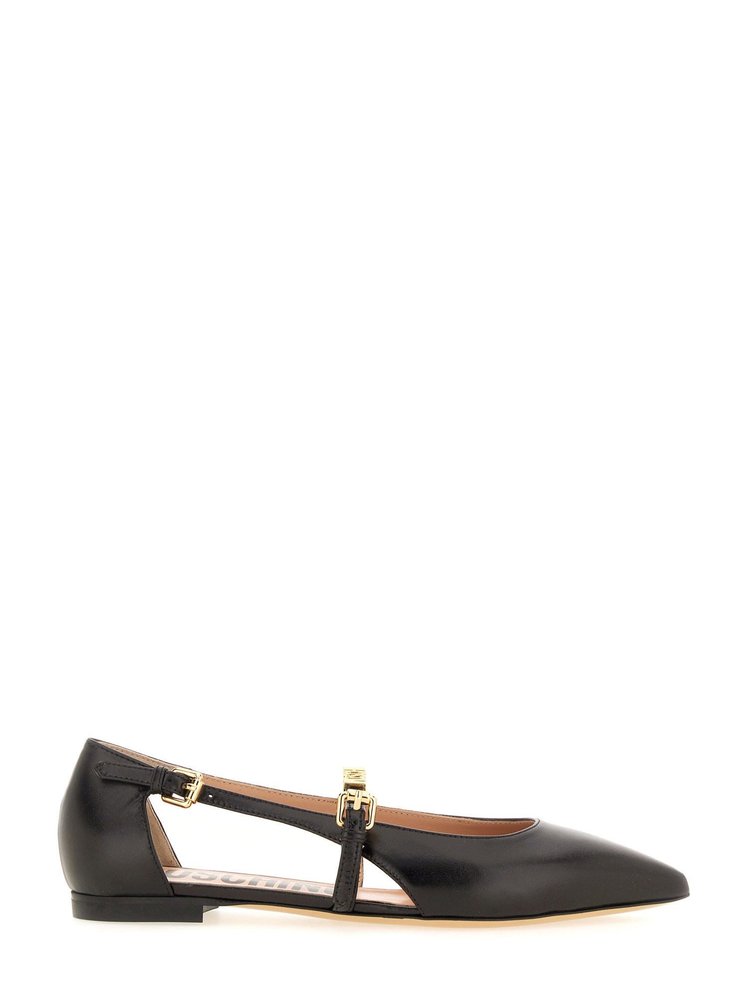 Shop Moschino Leather Ballerina In Black