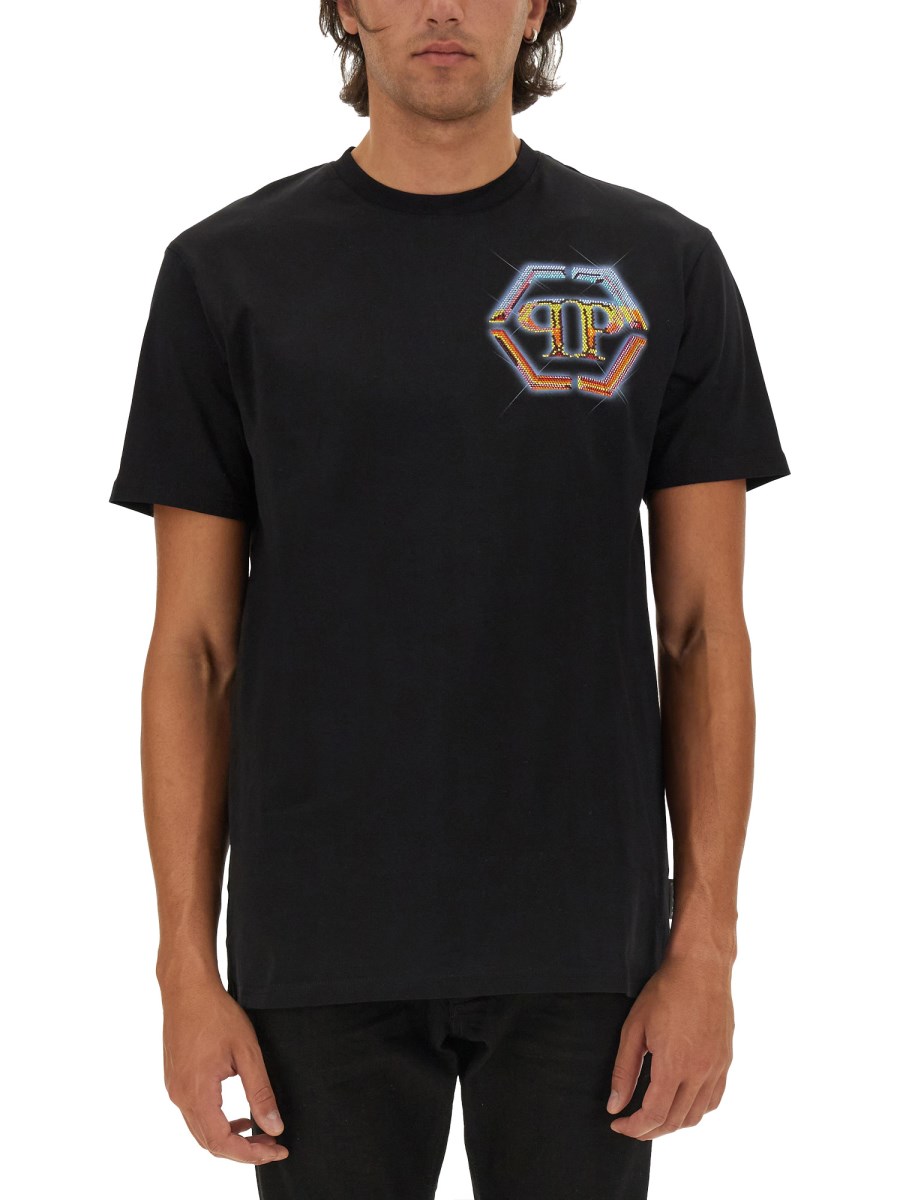 PHILIPP PLEIN T-SHIRT CON LOGO IN JERSEY DI COTONE