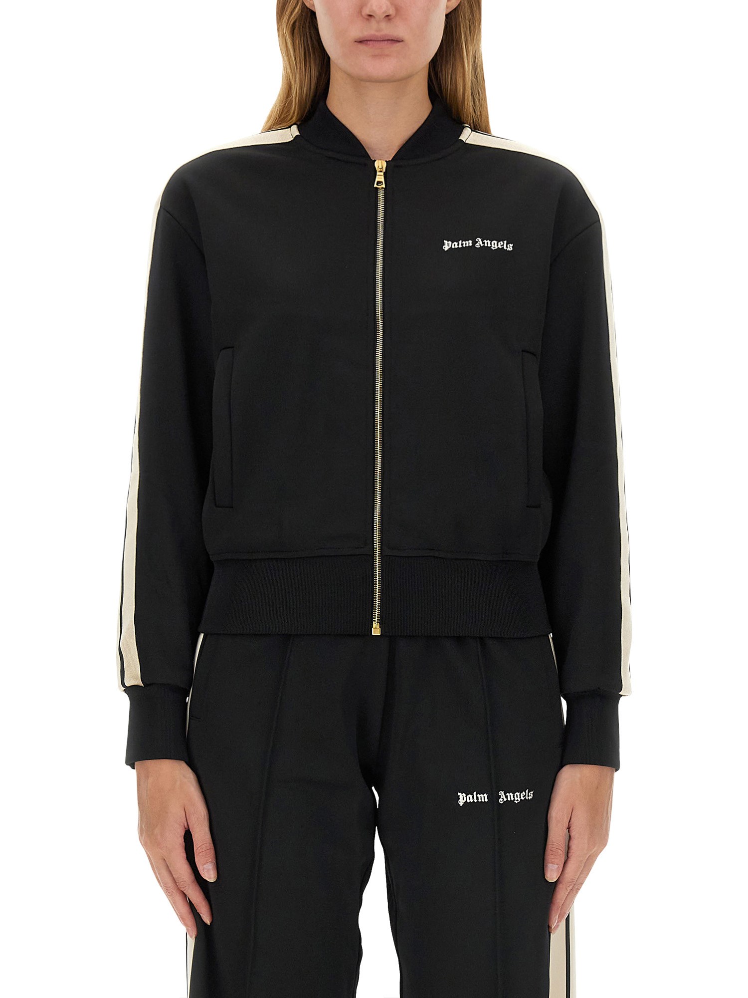 Shop Palm Angels Zip Sweatshirt. In Black