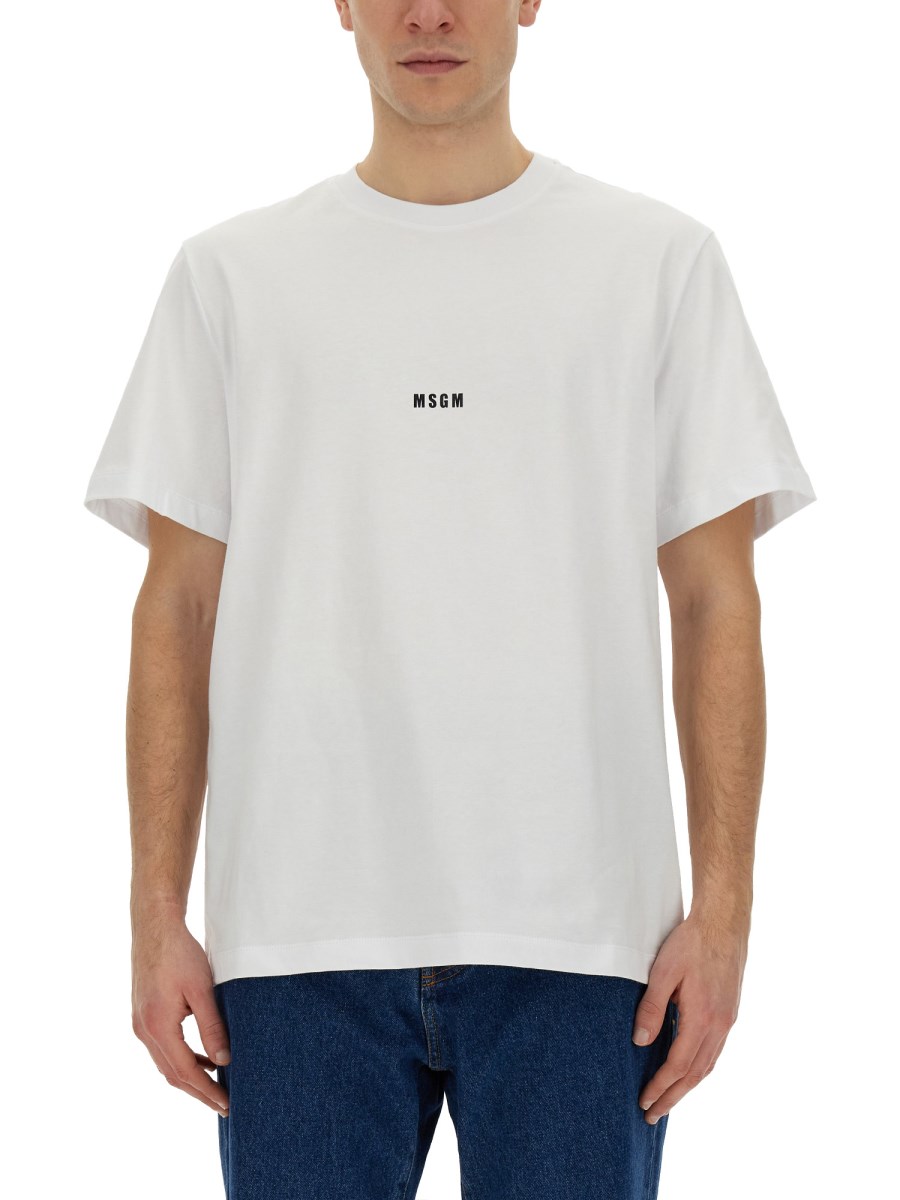 MSGM T-SHIRT GIROCOLLO IN JERSEY DI COTONE CON STAMPA LOGO LETTERING