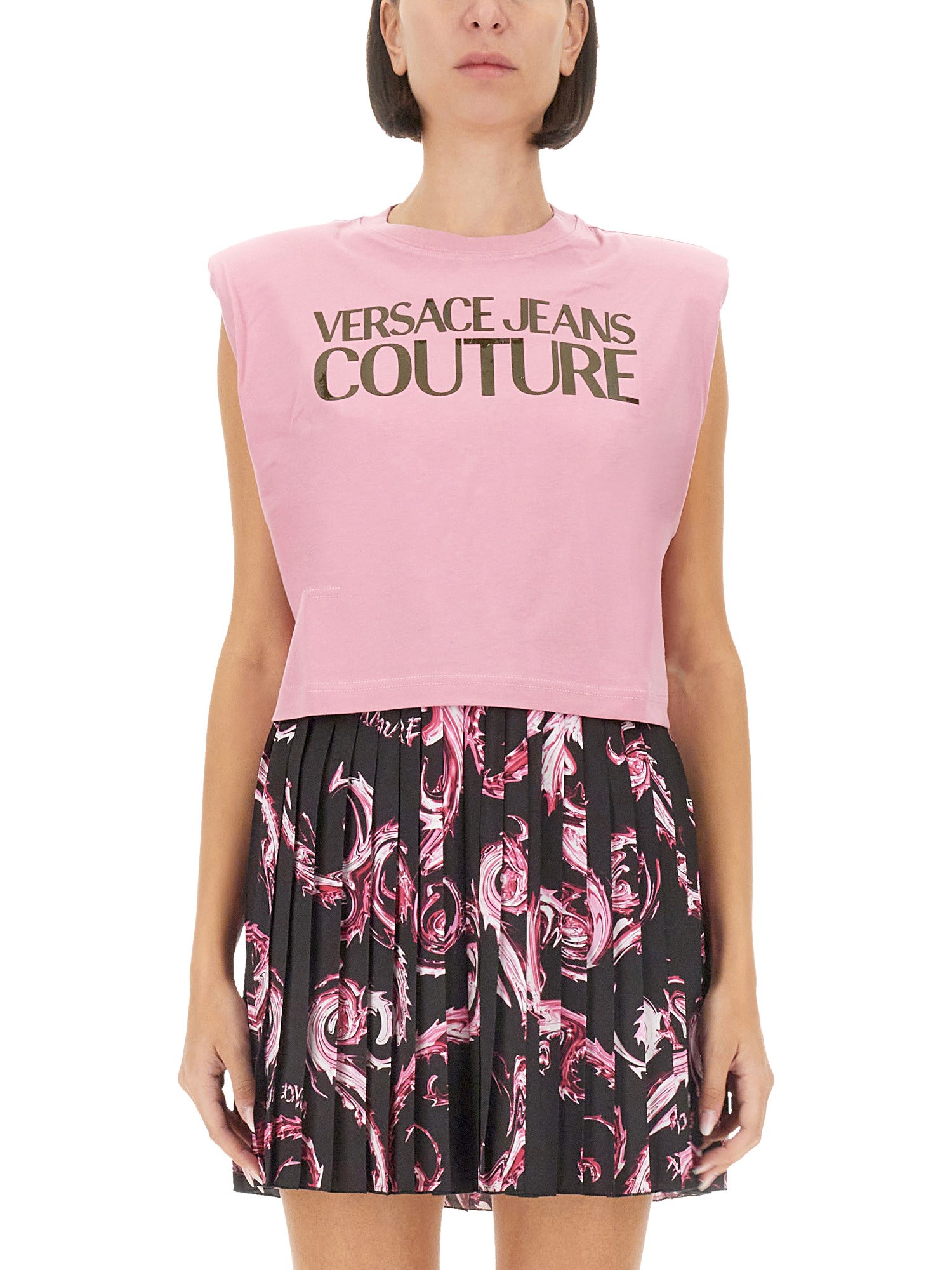 Shop Versace Jeans Couture Tops With Logo In Pink