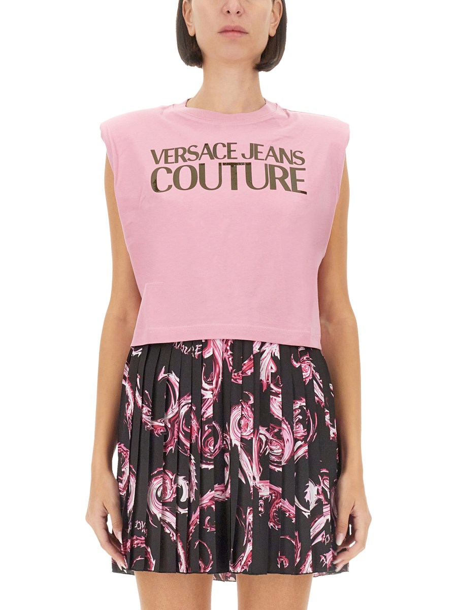 VERSACE JEANS COUTURE TOP IN JERSEY DI COTONE CON LOGO