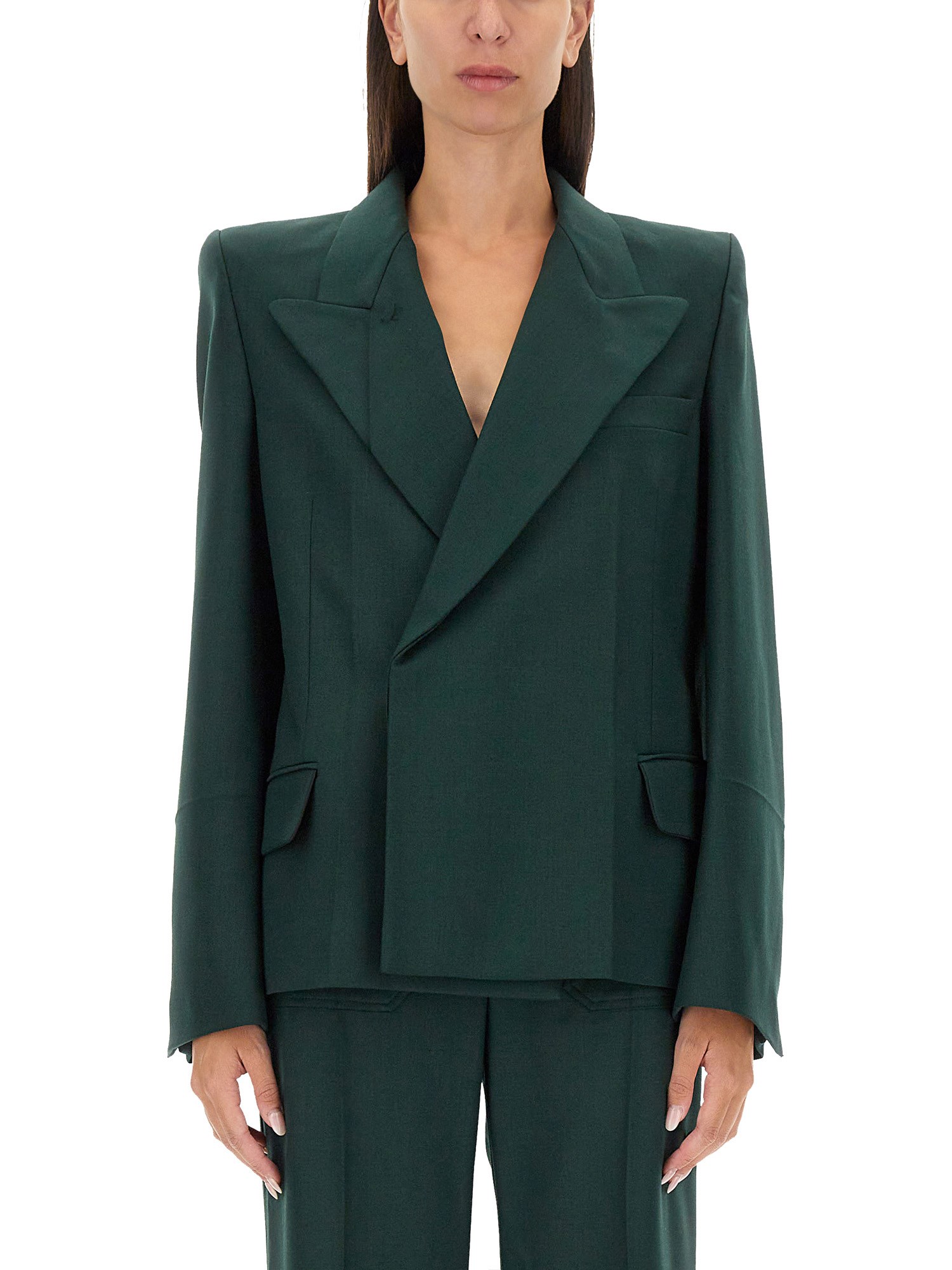 Victoria Beckham Pointed-shoulder Wool Blend Blazer In Green