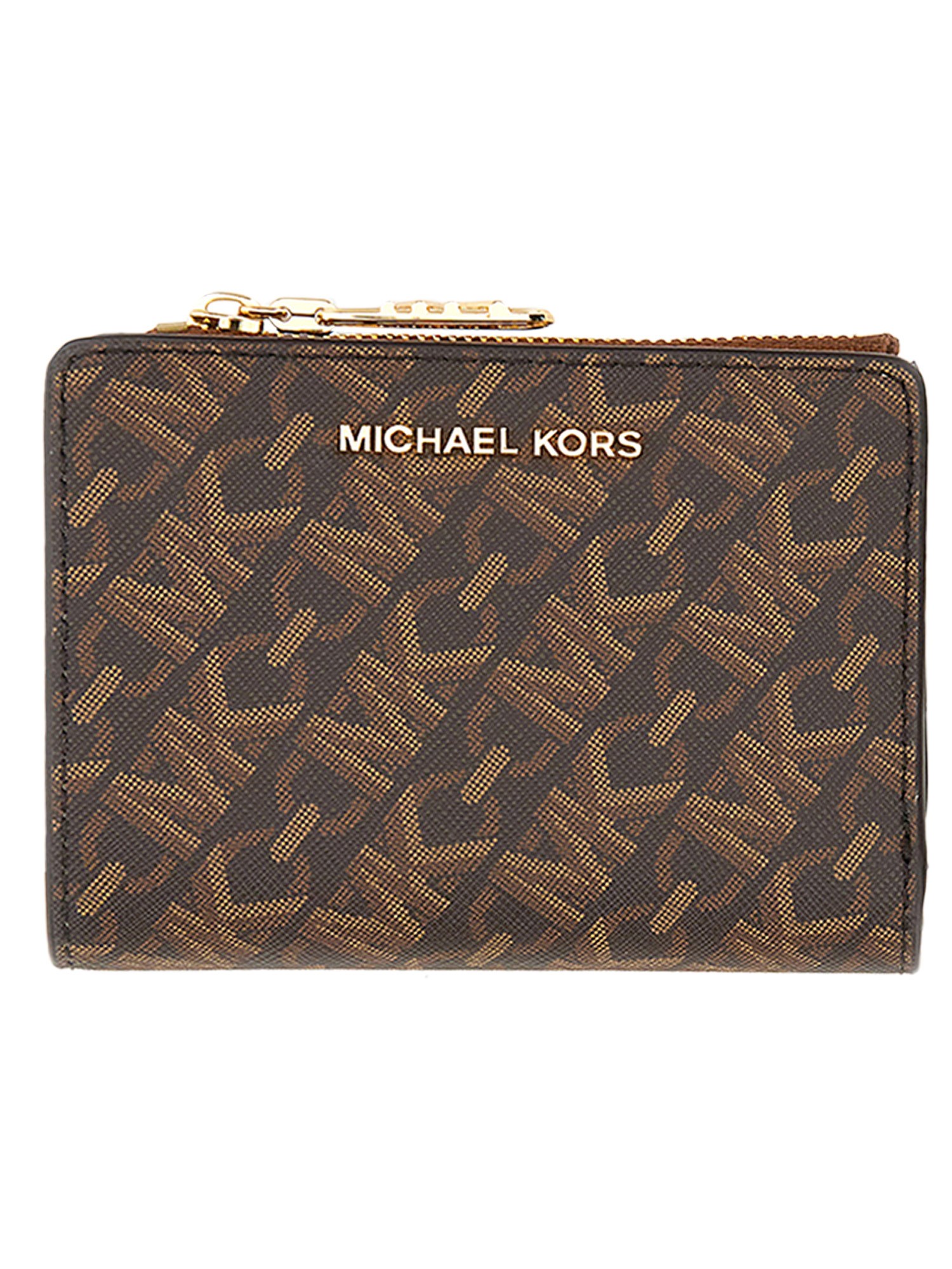 Shop Michael Michael Kors Empire Logo Wallet In Brown