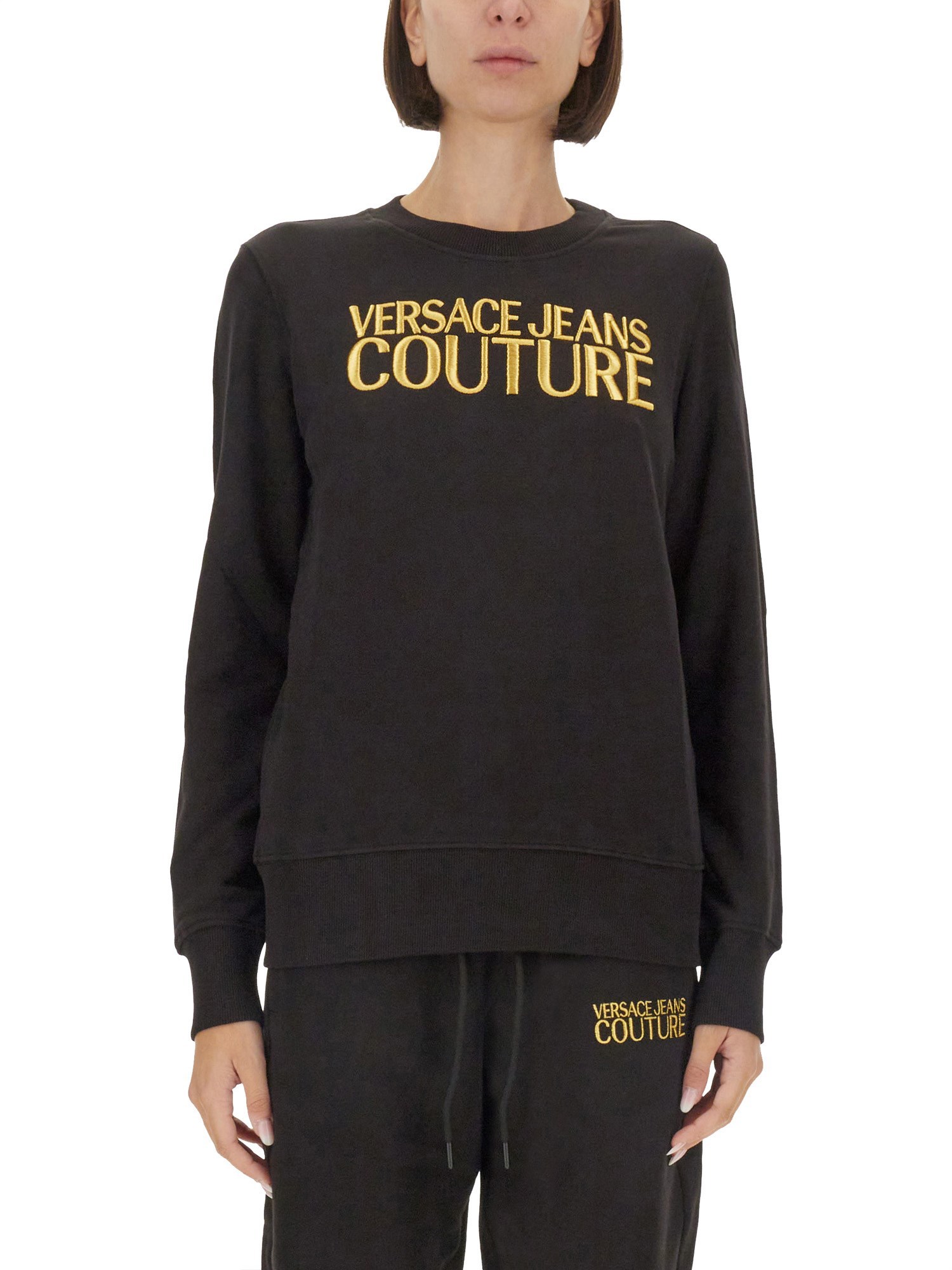 Versace Jeans Couture Long Sleeve Ribbed Knit Crew Neck In Black