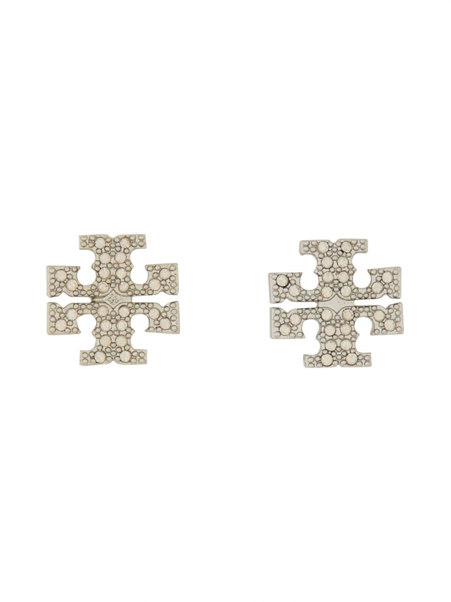 TORY BURCH ORECCHINI CRYSTAL LOGO IN OTTONE