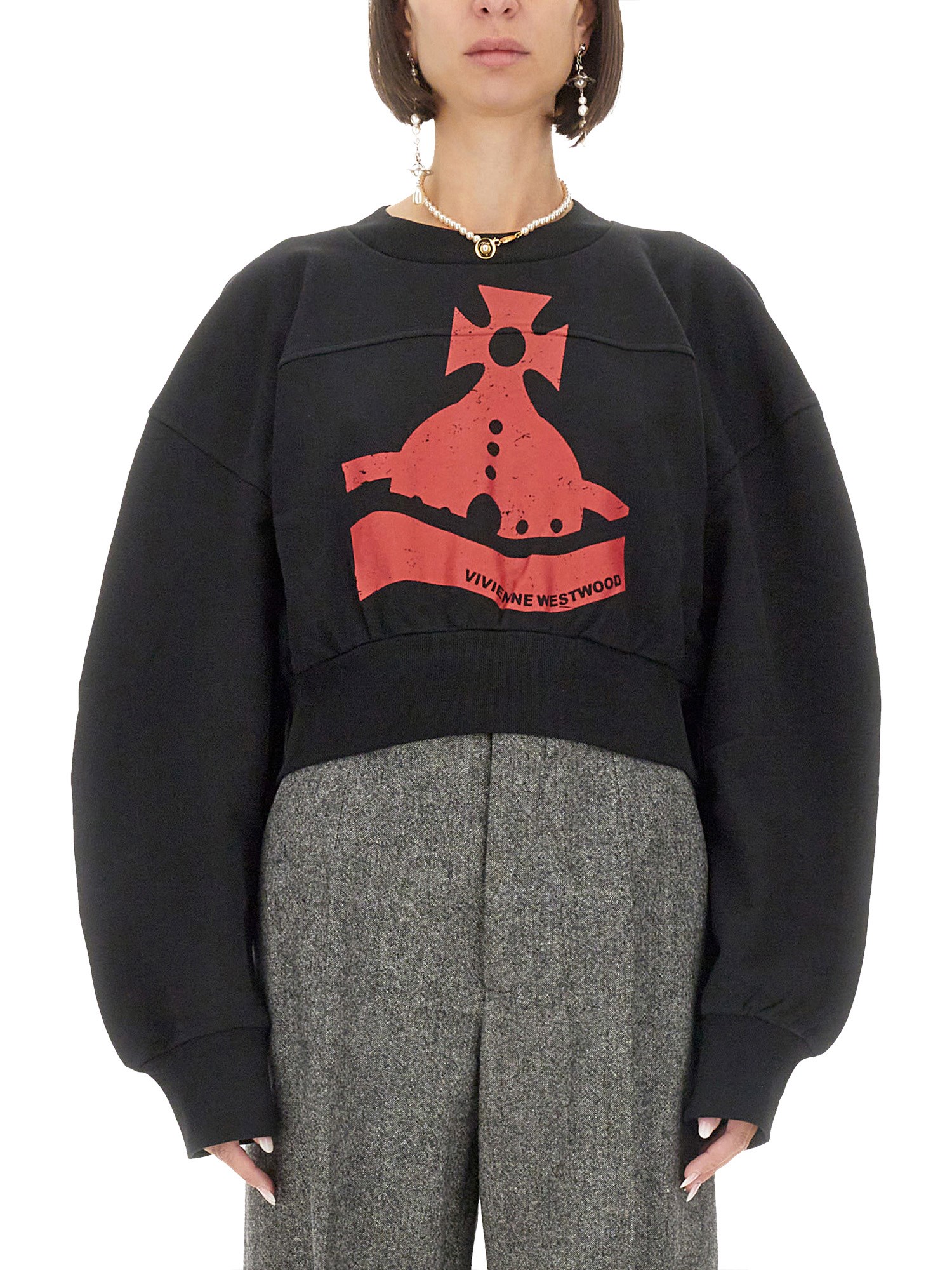 Vivienne Westwood Black Sunken Orb Crop Sander Sweatshirt In Black