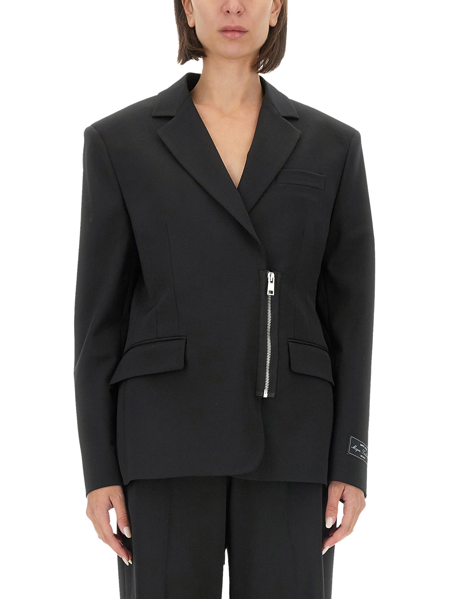 Msgm Wool Blend Jacket W/ Zip In Black