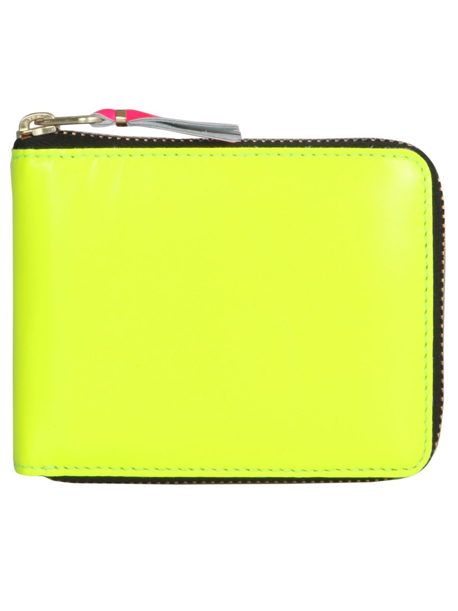 COMME DES GARCONS WALLET PORTAFOGLIO IN PELLE SUPER FLUO CON ZIP