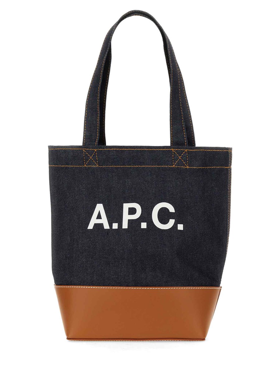 A.P.C. BORSA TOTE "AXEL" IN DENIM E PELLE