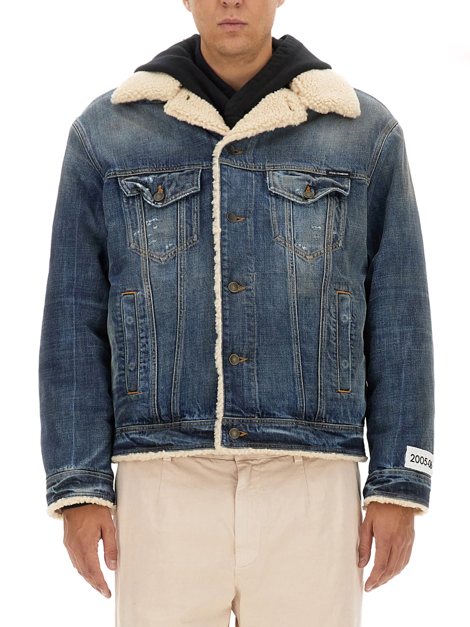 Dolce & Gabbana Buttoned Denim Jacket With Faux Shearling Finish In Denim