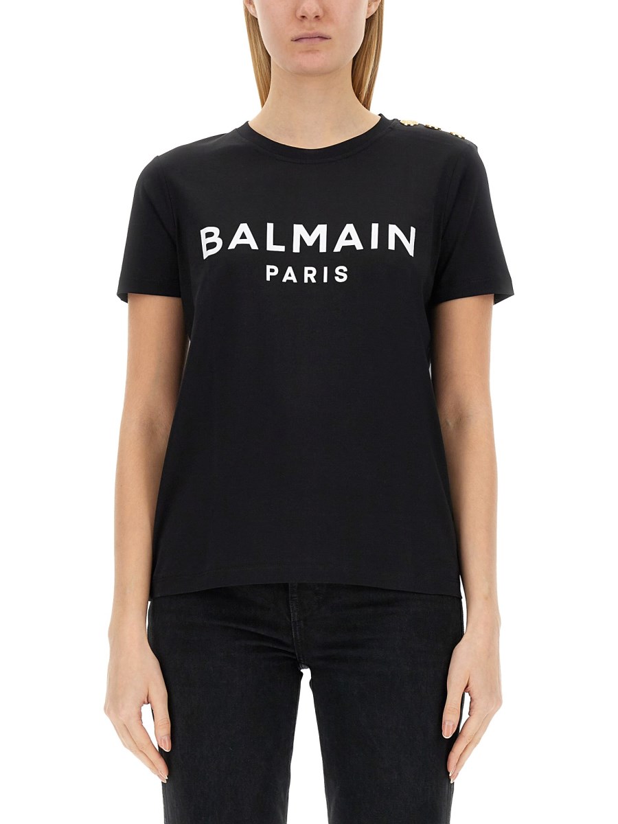 BALMAIN T-SHIRT IN JERSEY DI COTONE CON STAMPA LOGO