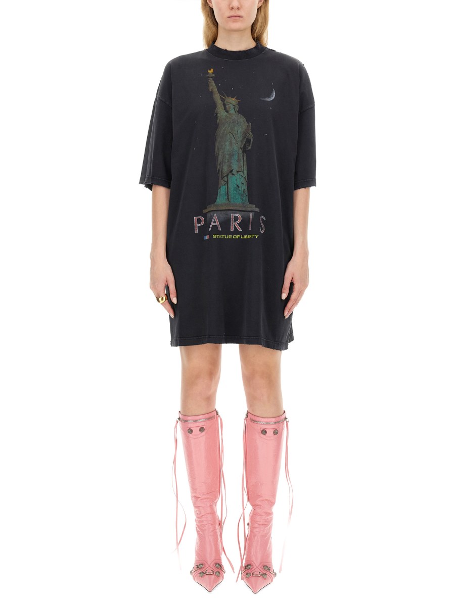 BALENCIAGA - PARIS LIBERTY COTTON JERSEY T-SHIRT STYLE DRESS - Eleonora  Bonucci