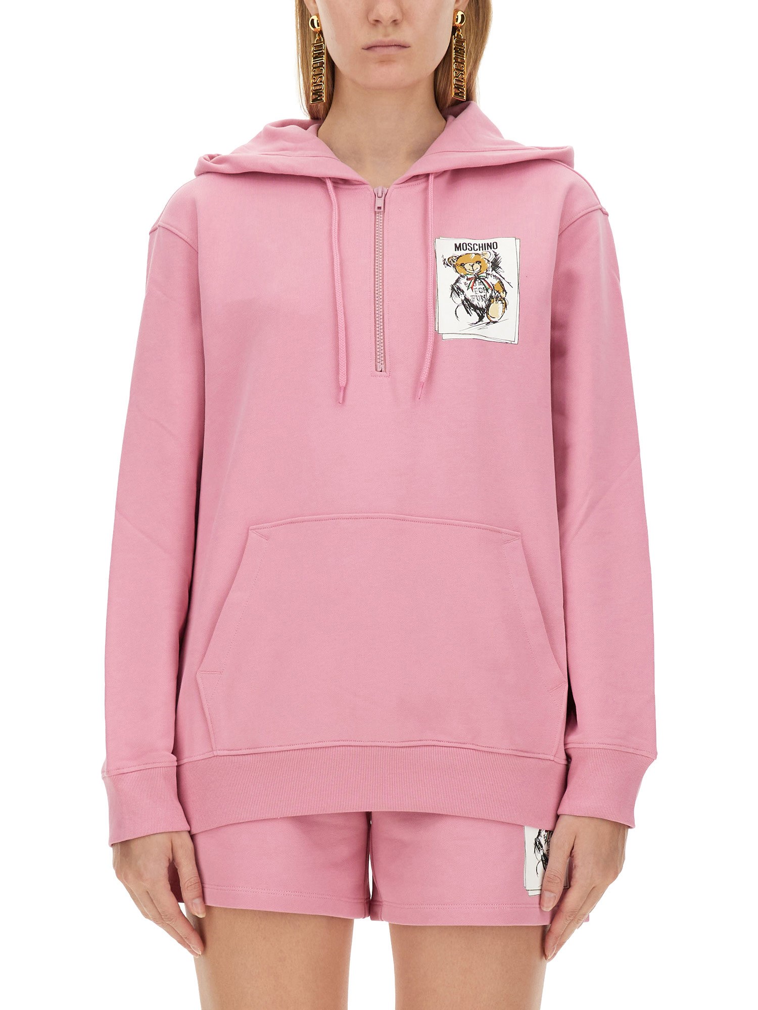 Shop Moschino Sweatshirt With Logo Print In Pink