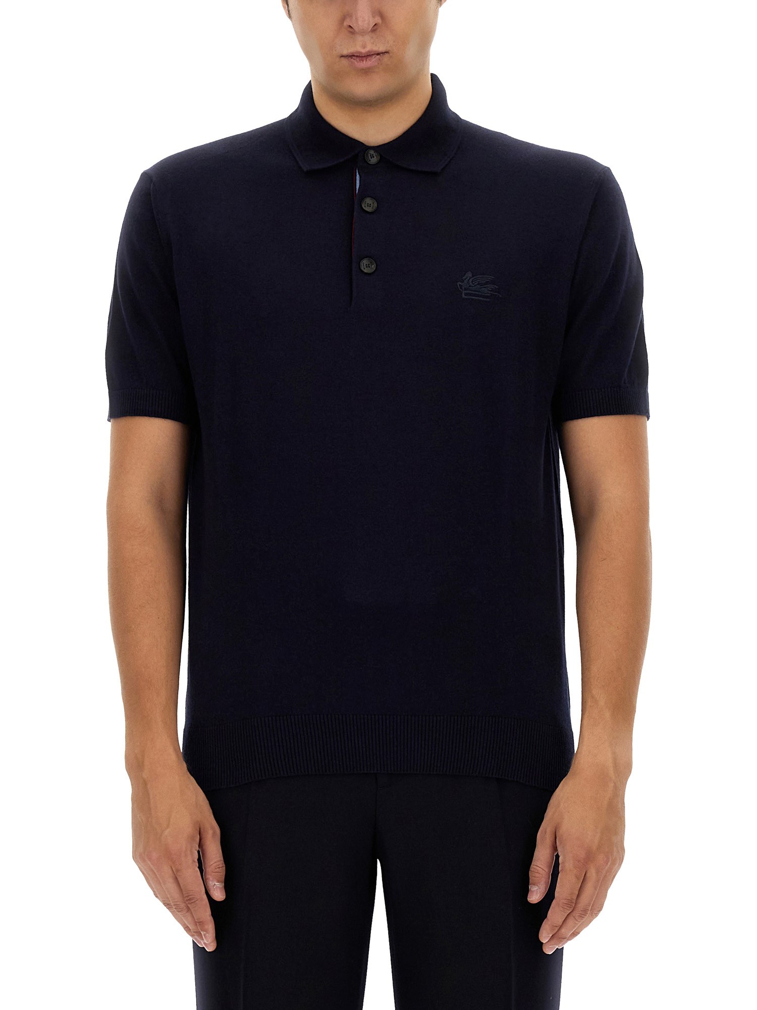 Etro Polo Shirt With Pegasus Embroidery In Blue
