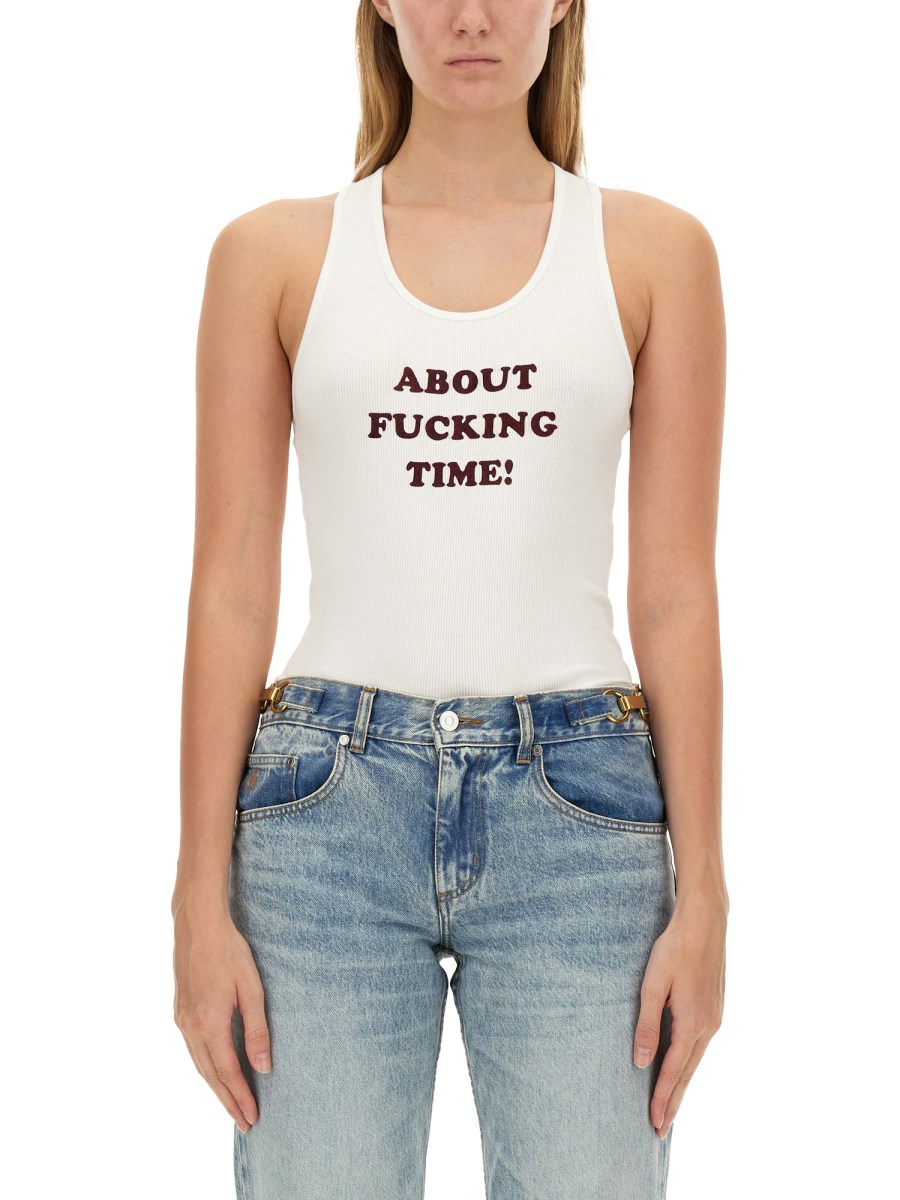 STELLA McCARTNEY TANK TOP CON STAMPA ABOUT F* TIME IN JERSEY DI COTONE