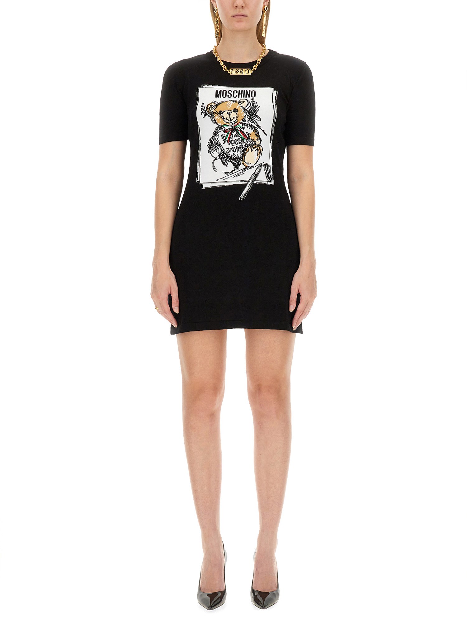 Shop Moschino Dress With Logo In Black