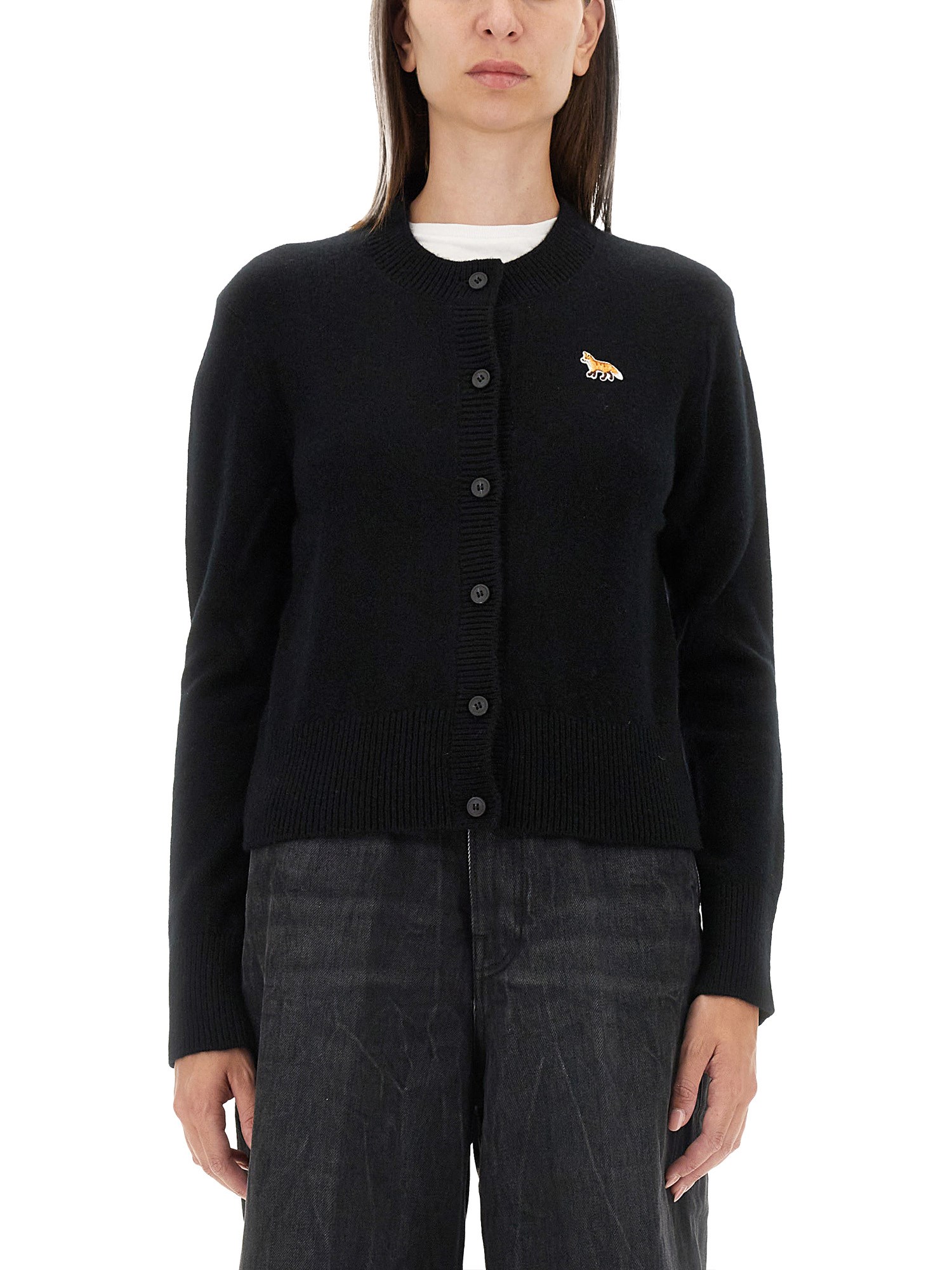 Shop Maison Kitsuné Baby Fox Patch Cardigan In Black