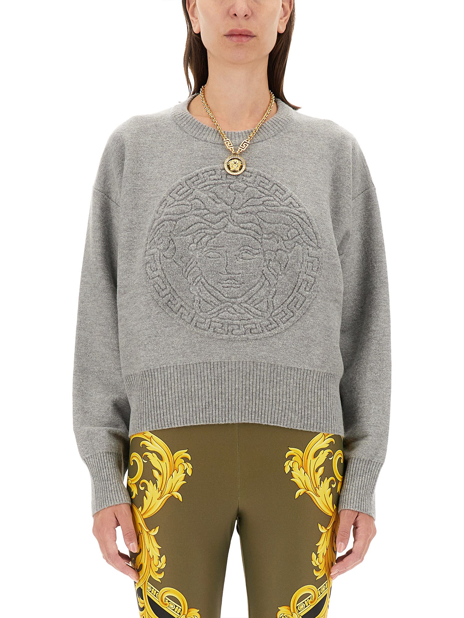 Shop Versace Wool Blend Medusa Sweater In Grey